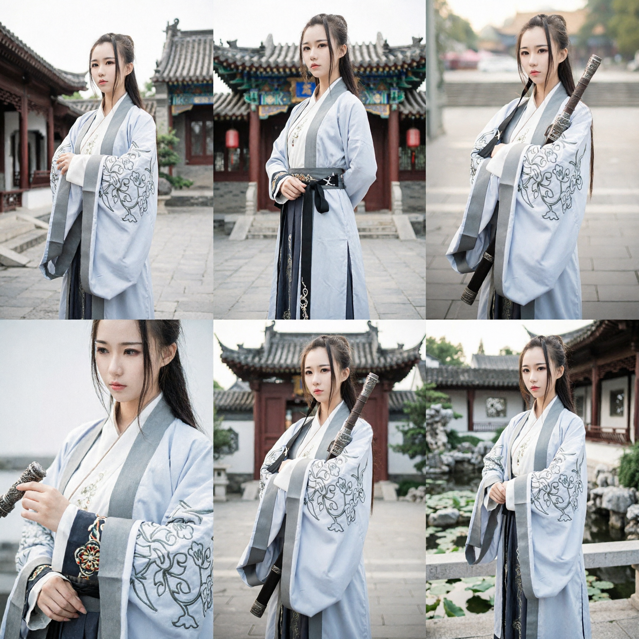 Traditional Chinese Hanfu Swordswoman Costume Ancient Wuxia Cosplay Outfit with Floral Embroidery for Women