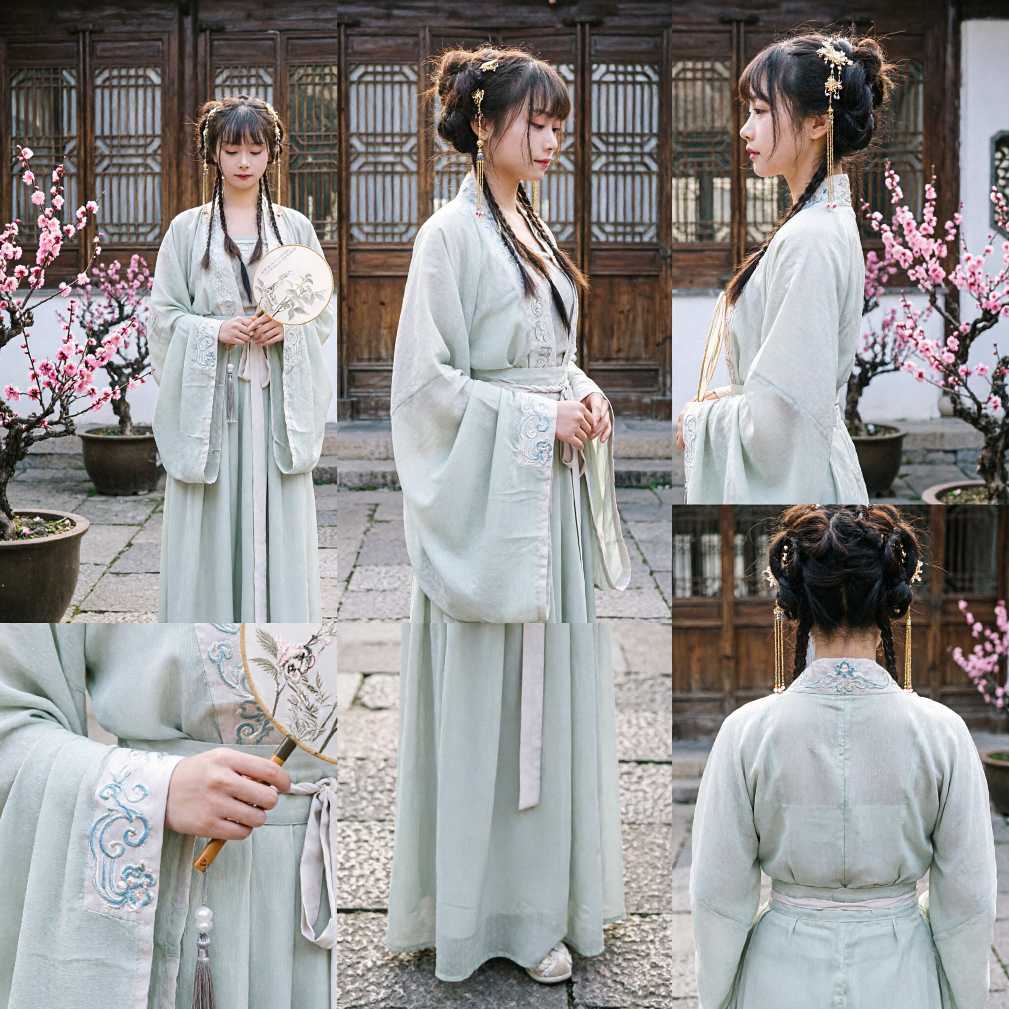 Elegant Traditional Chinese Hanfu Costume Pale Green Embroidered Ancient Dress for Women Historical Clothing