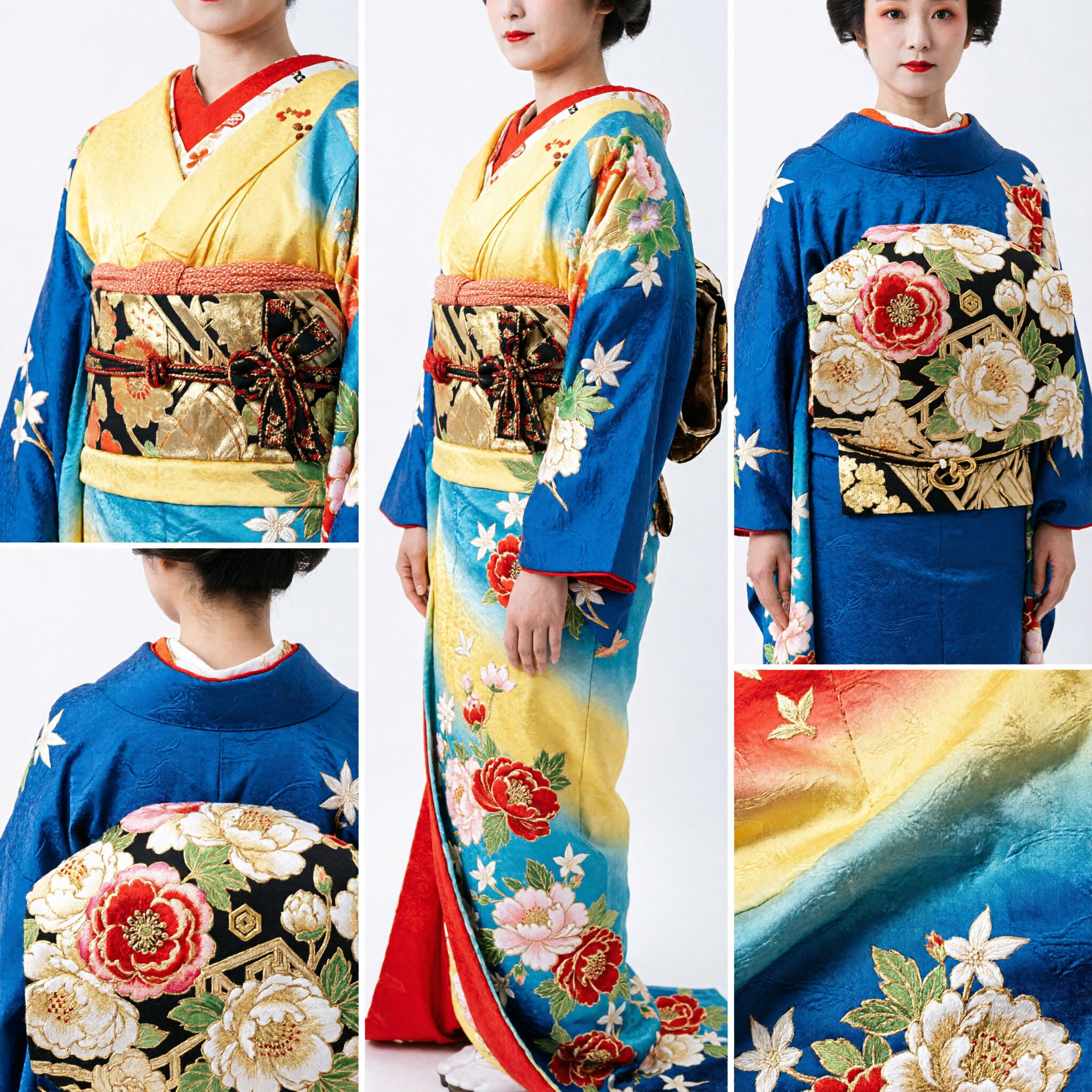 Traditional Japanese Oiran Kimono Costume with Elaborate Wig and Kanzashi Headpiece for Women Stage Performance