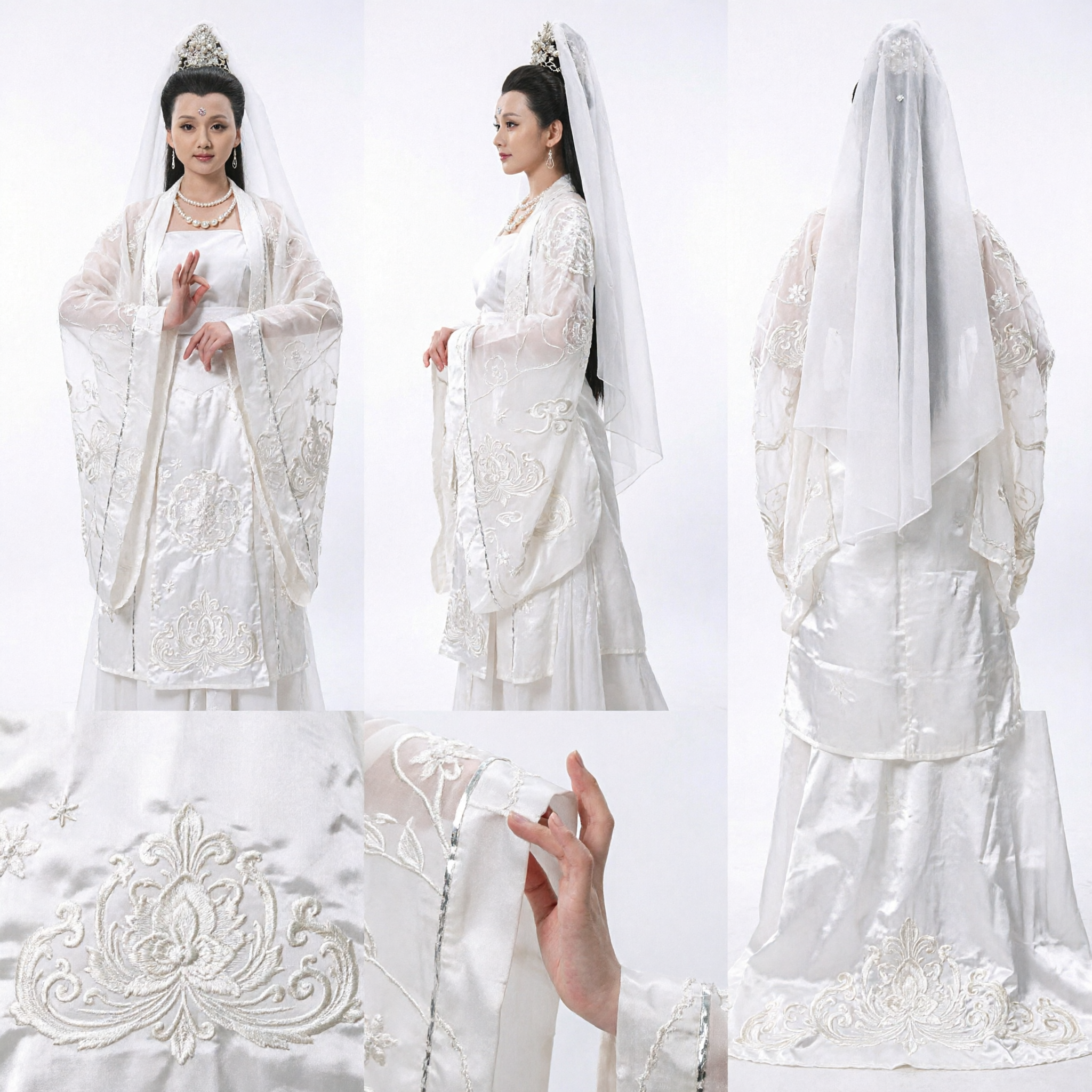 Elegant White Guanyin Goddess Costume Traditional Chinese Buddhist Robe for Women Stage Performance Cosplay