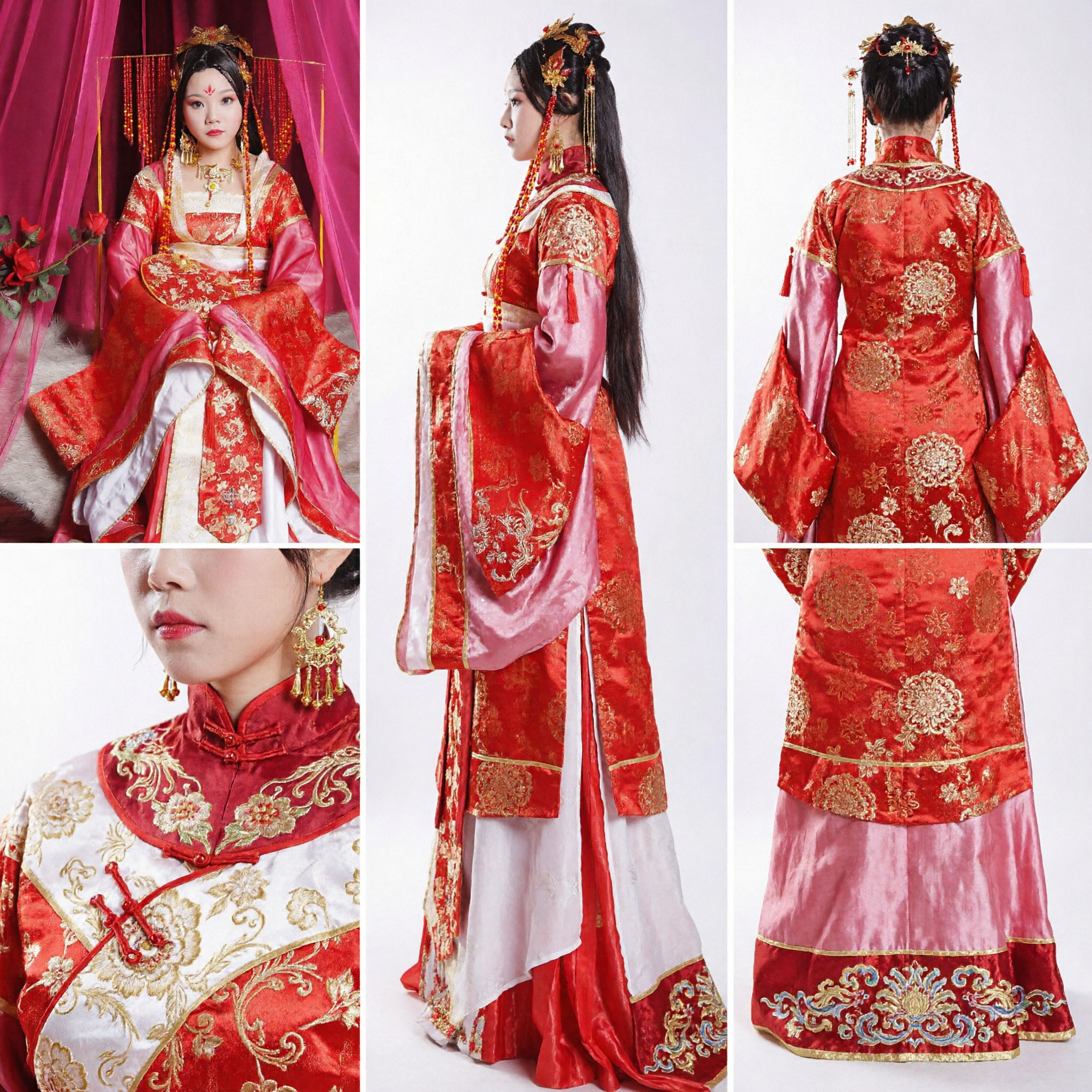 Traditional Chinese Tang Dynasty Red Hanfu Wedding Dress Embroidered Bridal Costume Ancient Princess Outfit