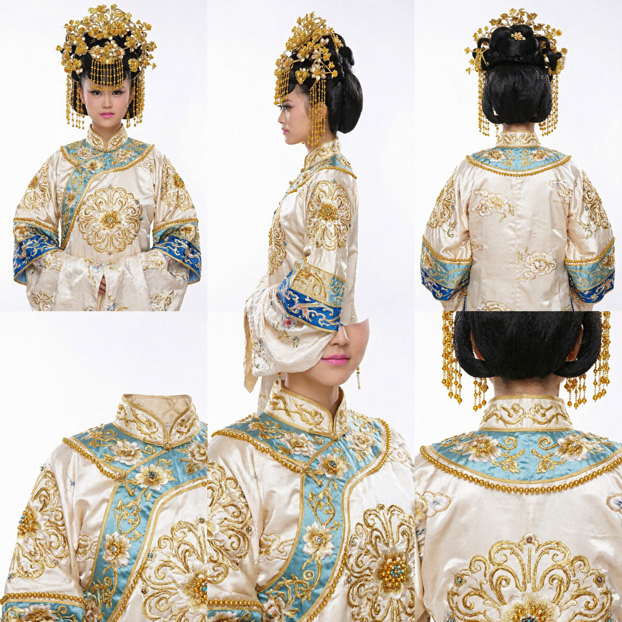 Traditional Chinese Gold Pearl Flower Hair Crown Ancient Hanfu Wedding Bride Headpiece Accessories