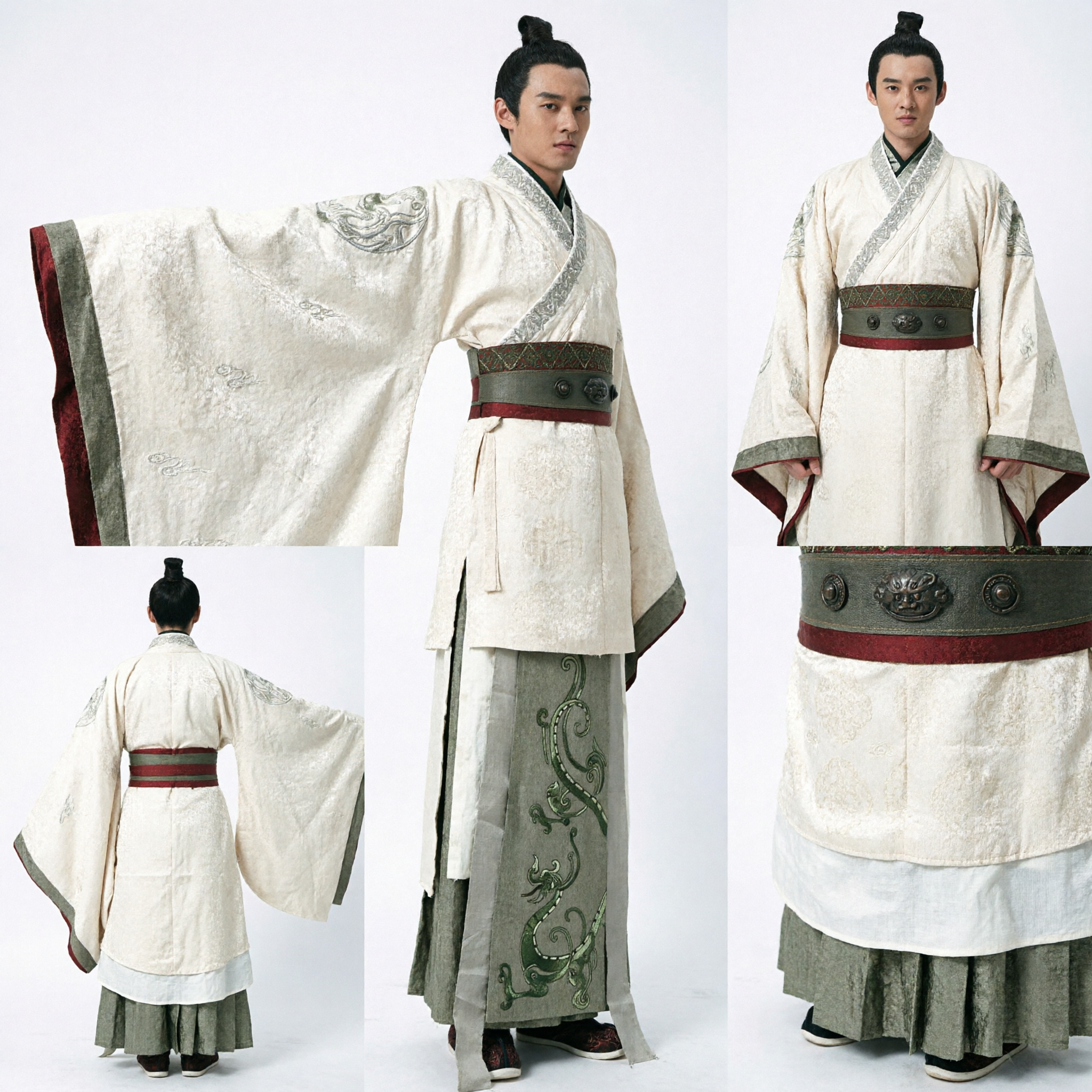 Traditional Chinese Hanfu Han Dynasty Scholar Costume Men's White Wide Sleeve Robe with Dragon Embroidery