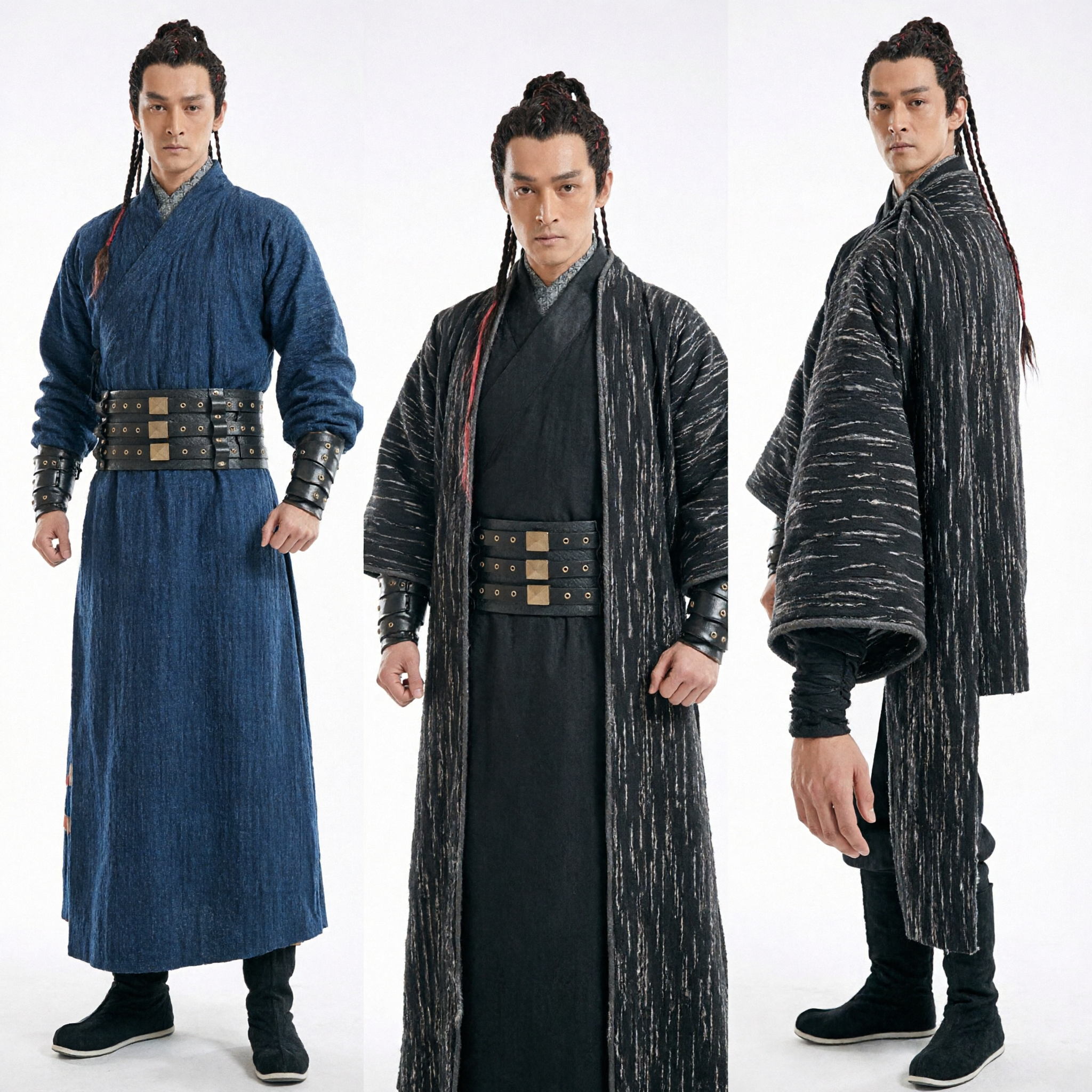 Traditional Chinese Ancient Swordsman Hanfu Costume for Men Black Wuxia Martial Arts Clothing Outfit