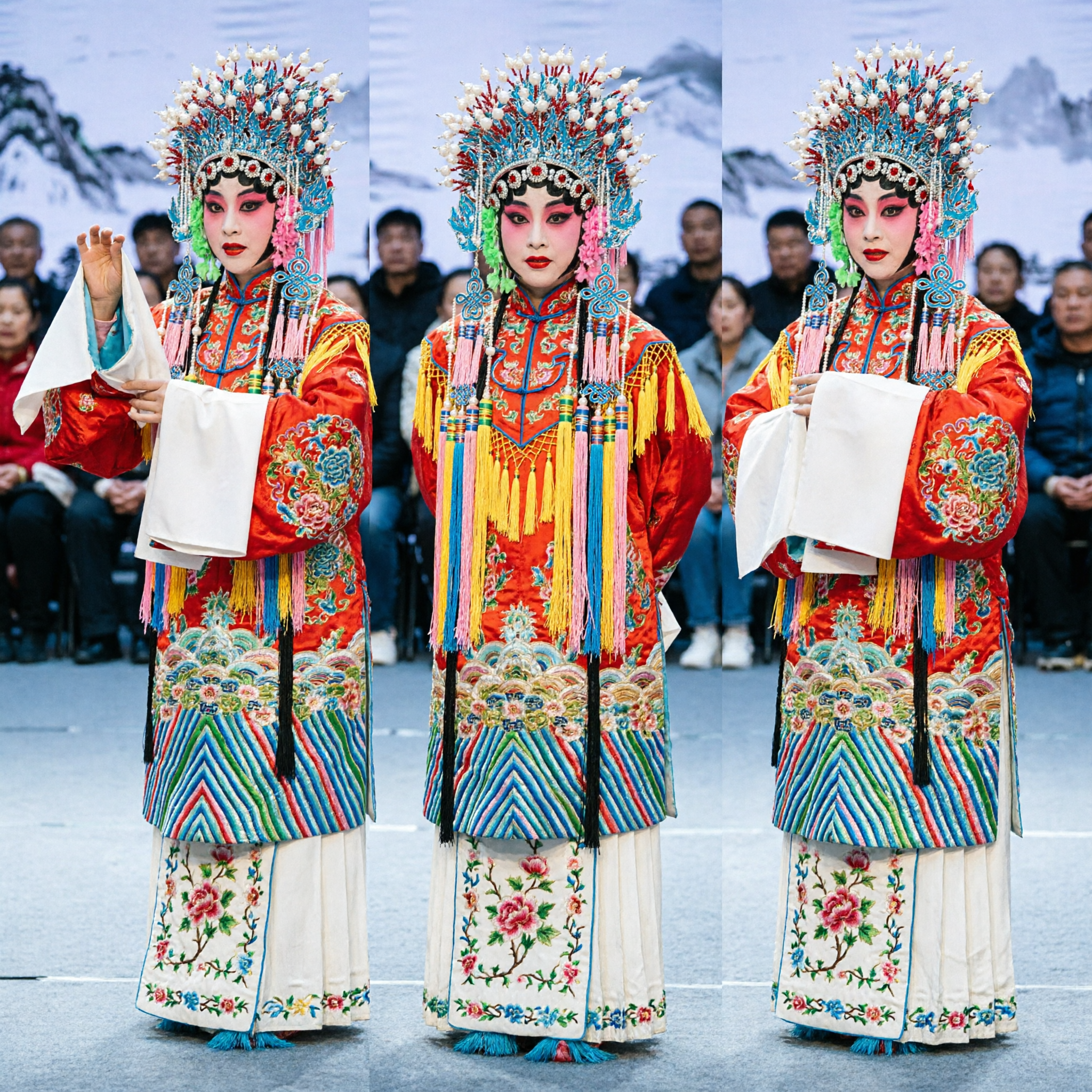 Traditional Chinese Peking Opera Costume Complete Set for Women with Embroidered Robe and Beaded Headdress for Stage Performance