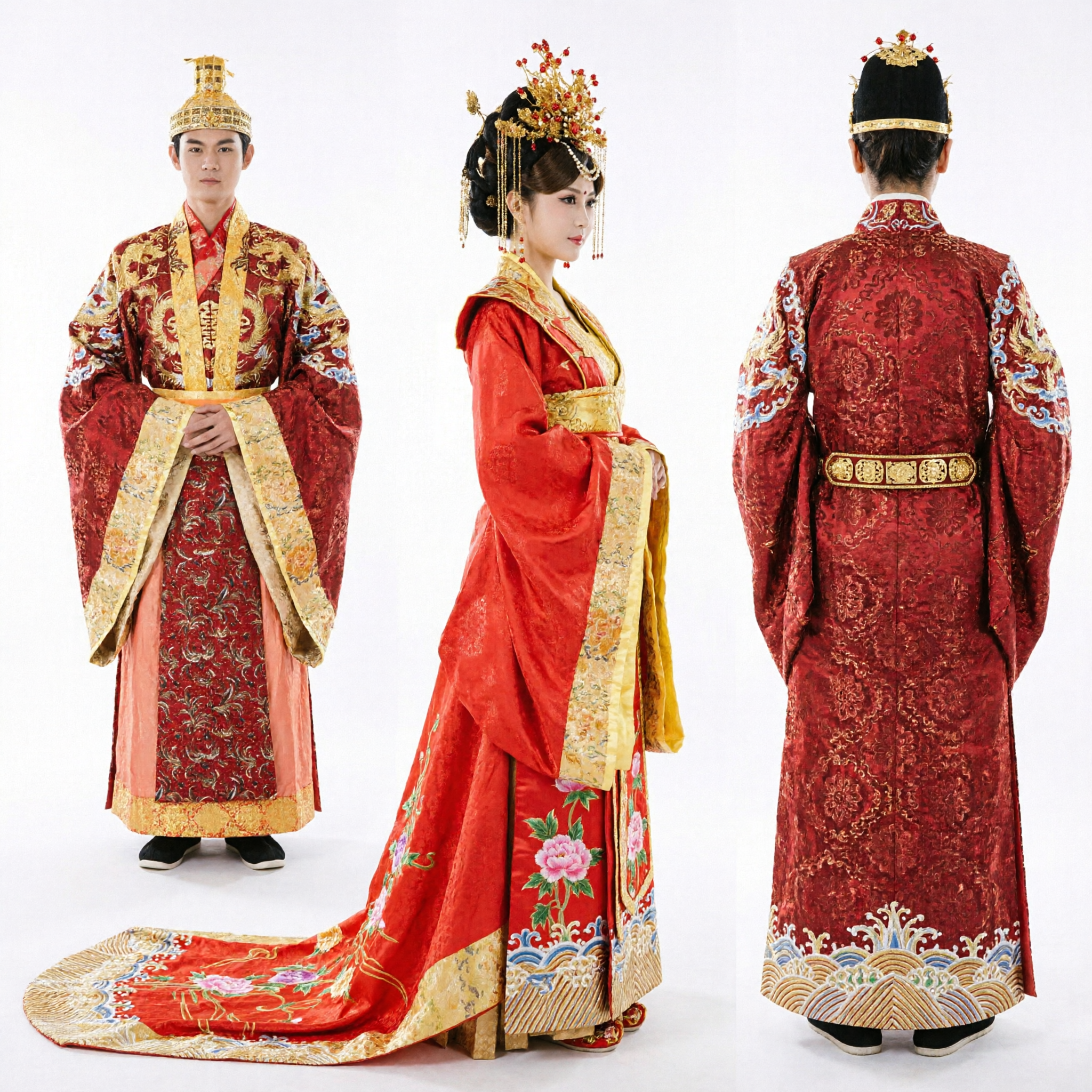 Complete Ancient Chinese Emperor and Empress Wedding Hanfu Set Traditional Royal Costumes for Couples Photography Performance