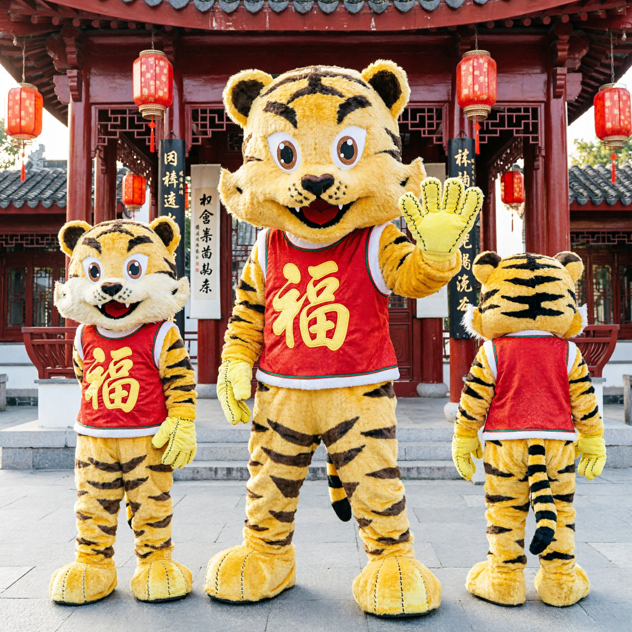 Adult Yellow Tiger Mascot Costume Red Vest Chinese New Year Festival Performance Walking Doll