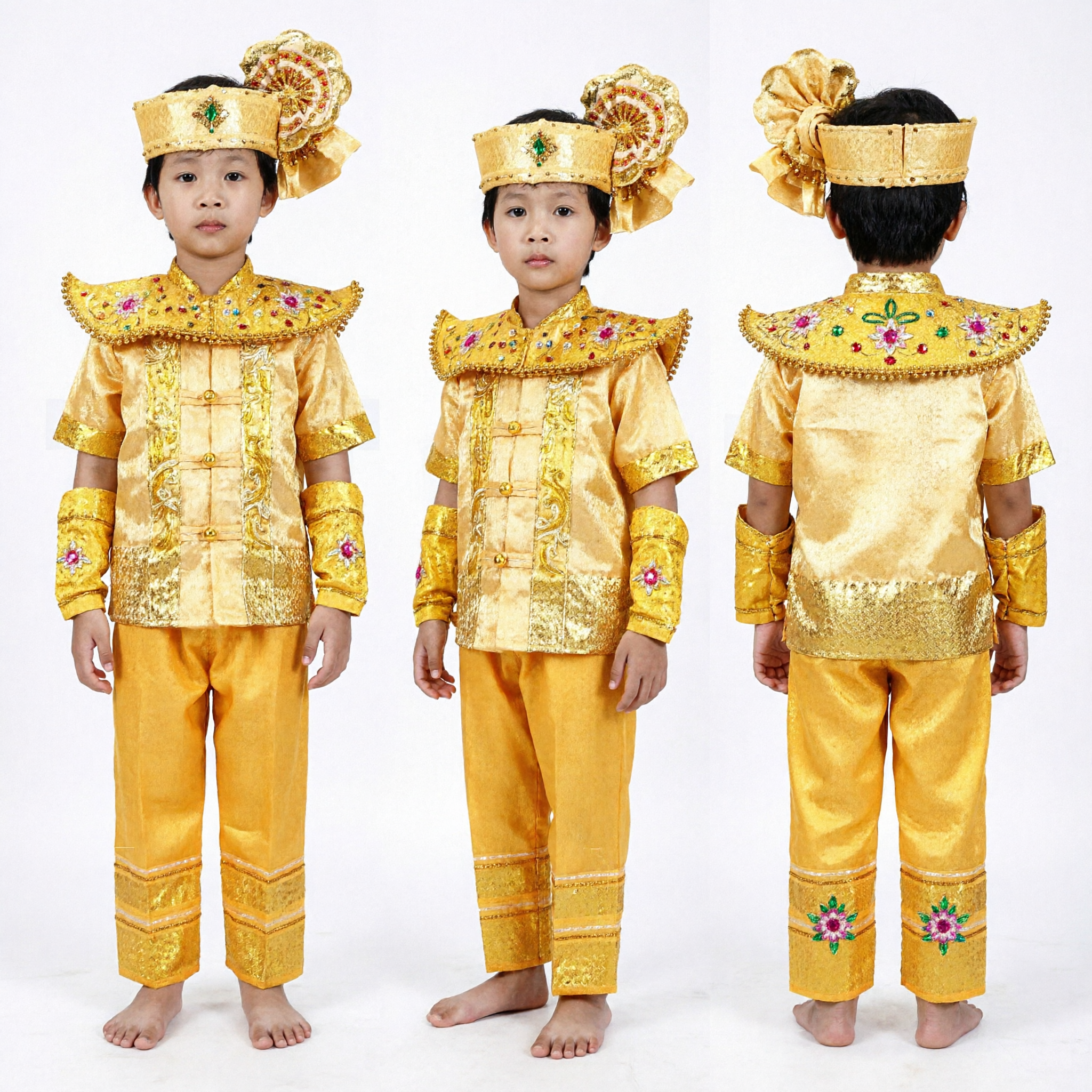 Traditional Thai Royal Prince Costume for Boys Kids Golden Dance Outfit Asian Cultural Performance Wear