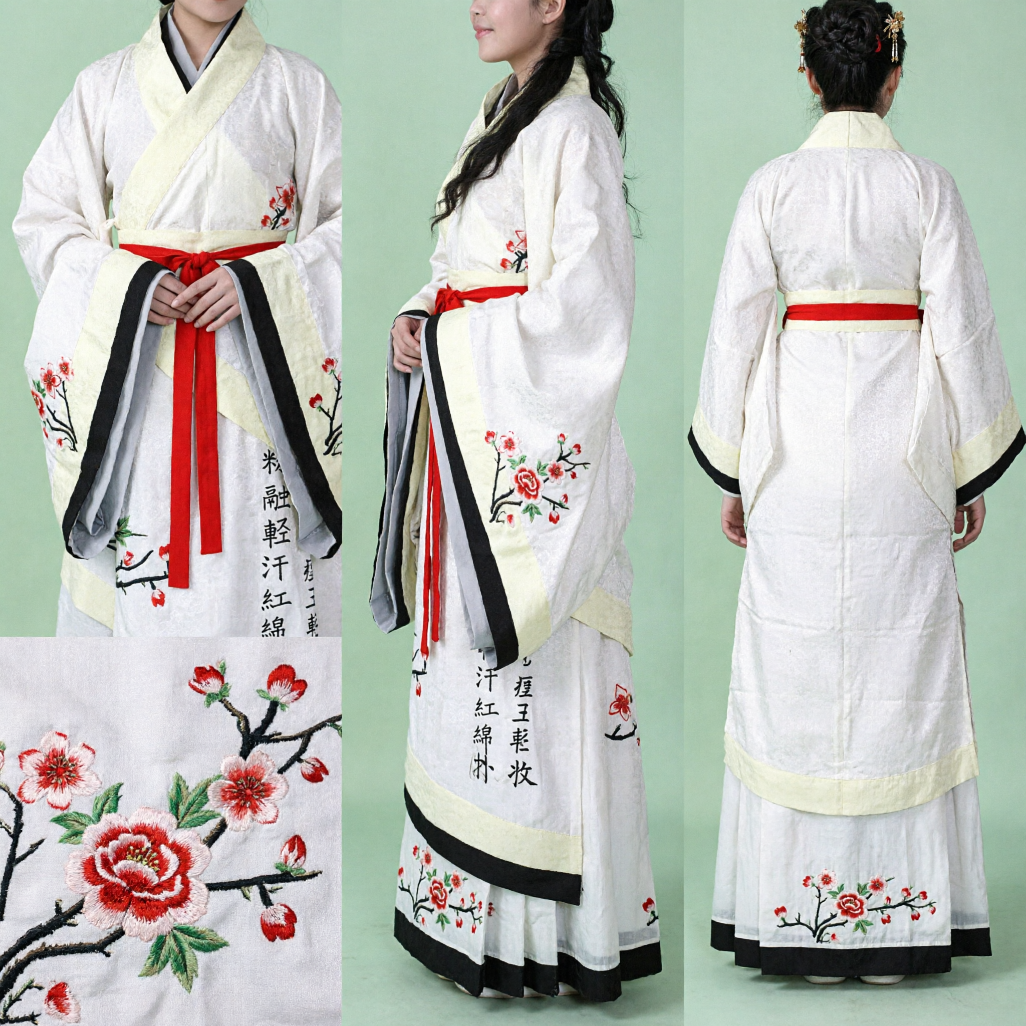 Elegant White Traditional Chinese Hanfu Ancient Scholar Costume for Women with Calligraphy Print for Cultural Performance