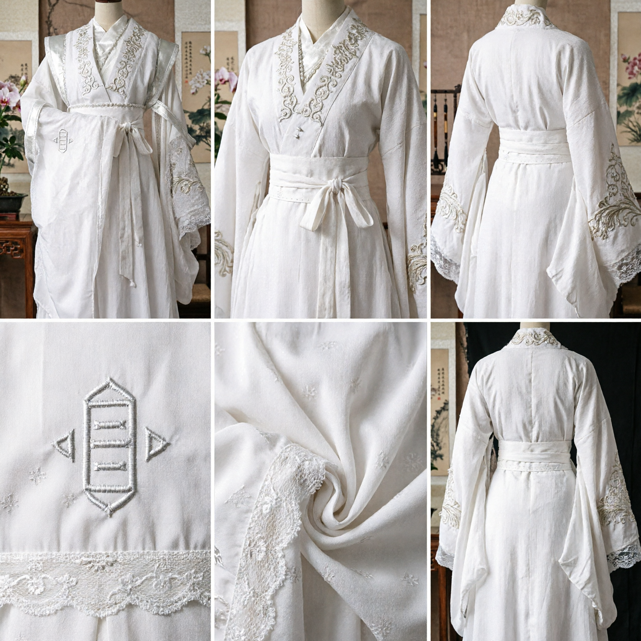 Ancient Chinese White Hanfu Costume Traditional Embroidered Robe for Cosplay Stage Performance and Events