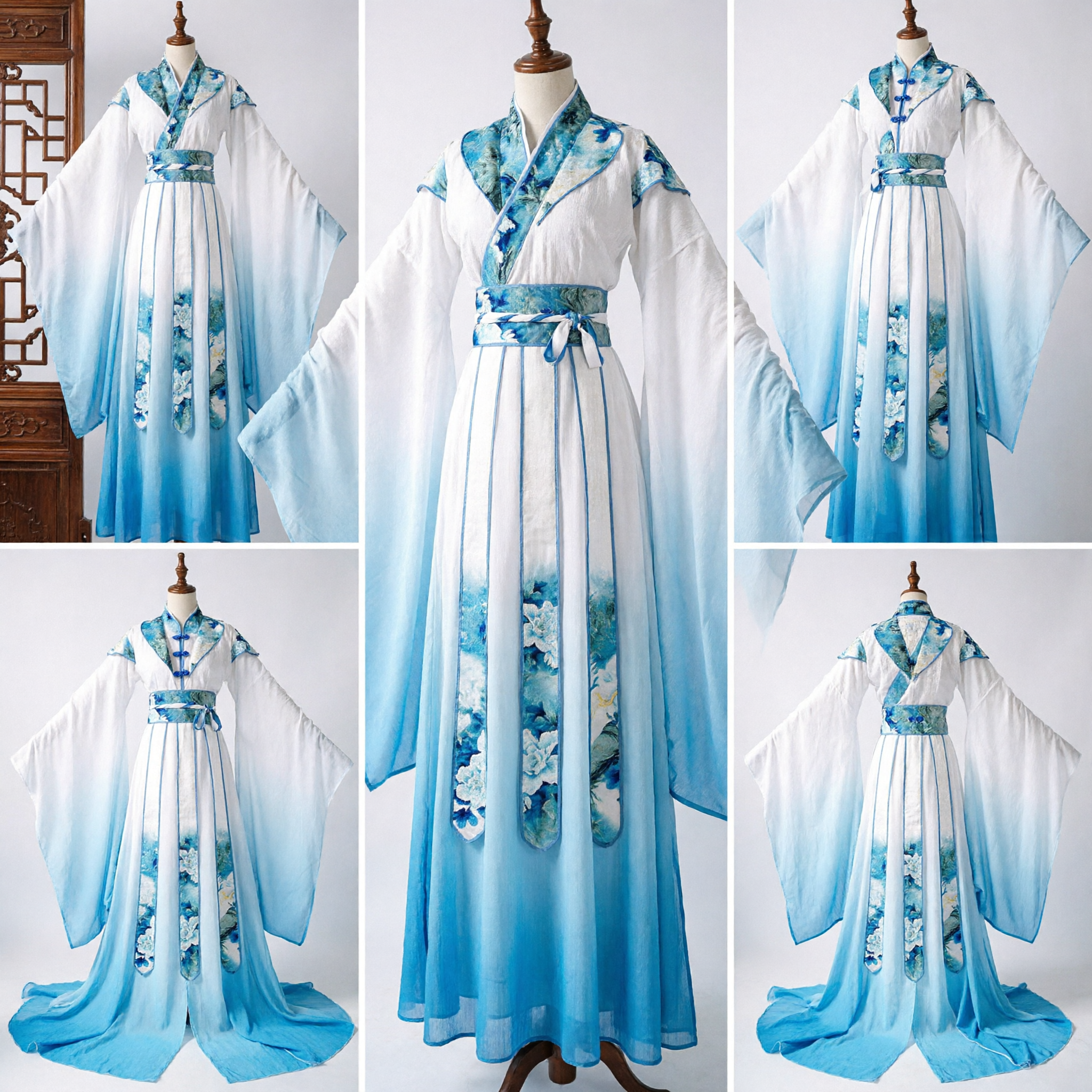 Traditional Chinese Blue Ombre Hanfu Ancient Fairy Dress for Women Cosplay Stage Performance Costume