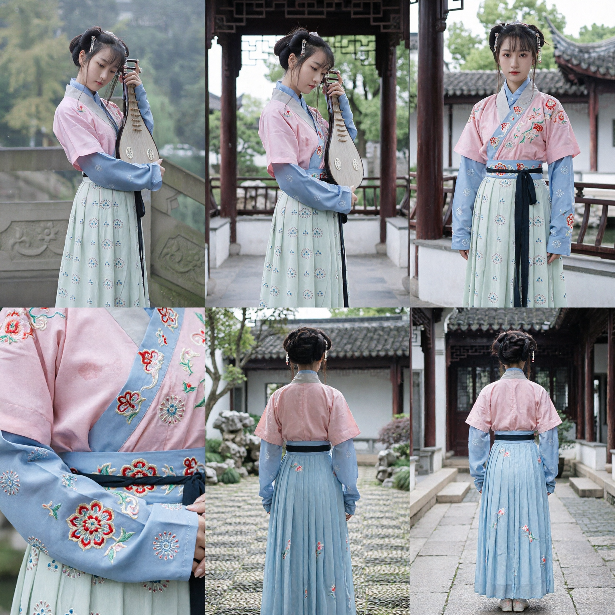 Traditional Chinese Hanfu Costume Ming Dynasty Style Pink Top and Green Pleated Skirt Ancient Dress for Women
