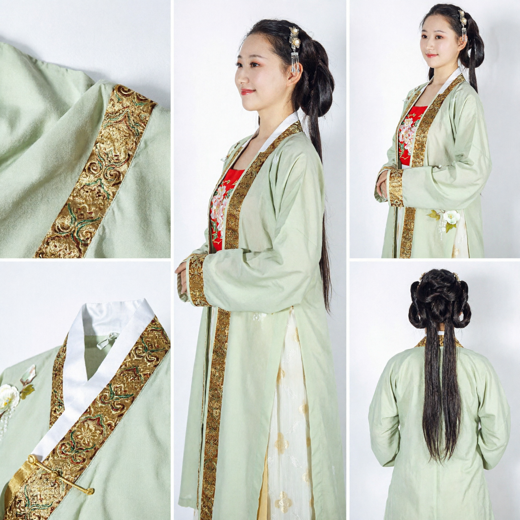 Elegant Green Traditional Chinese Hanfu Costume Ancient Style Gold Embroidery Wide Sleeve Dress for Women Performance