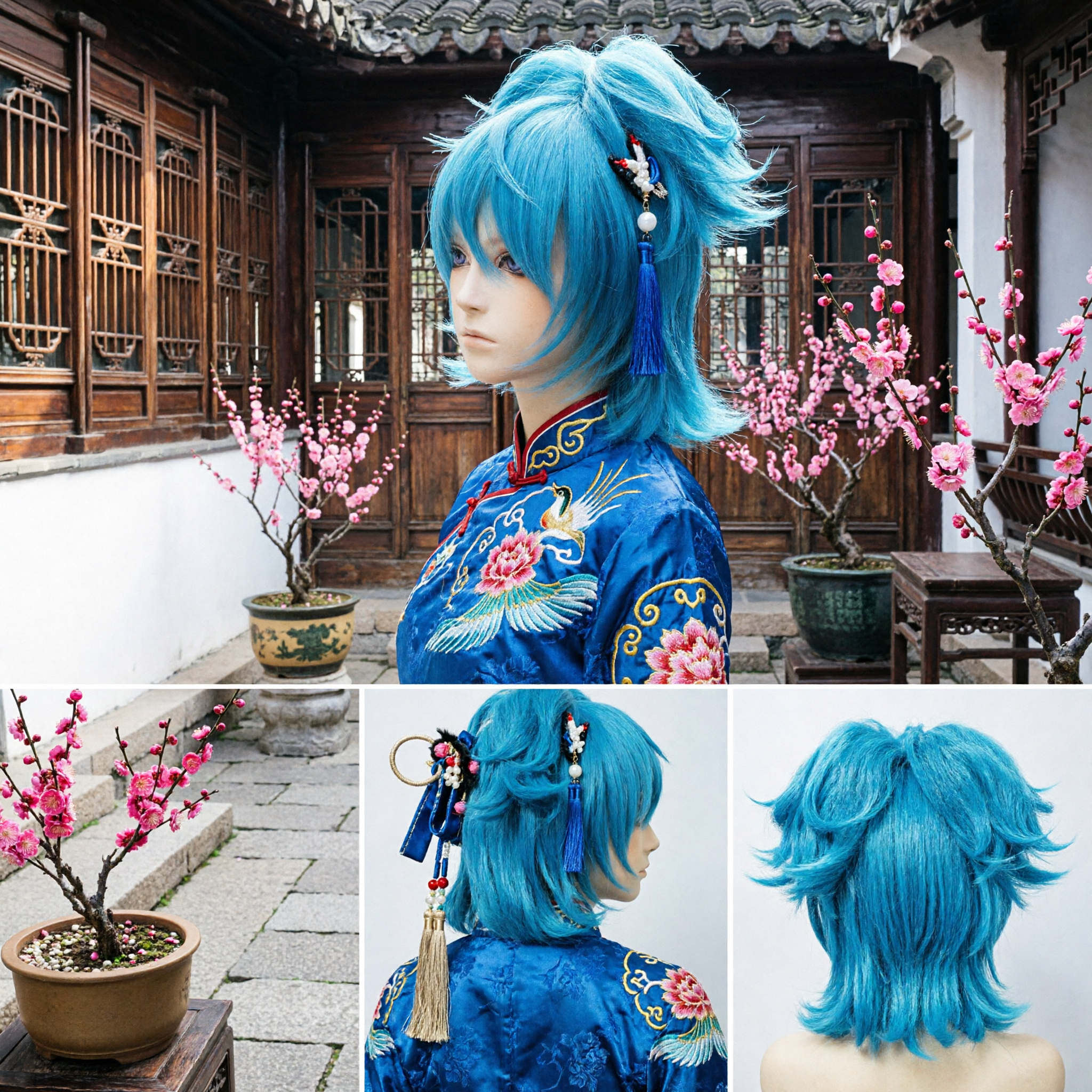 Synthetic Short Spiky Blue Cosplay Wig for Rei Ryugazaki Free Anime Costume Halloween Party