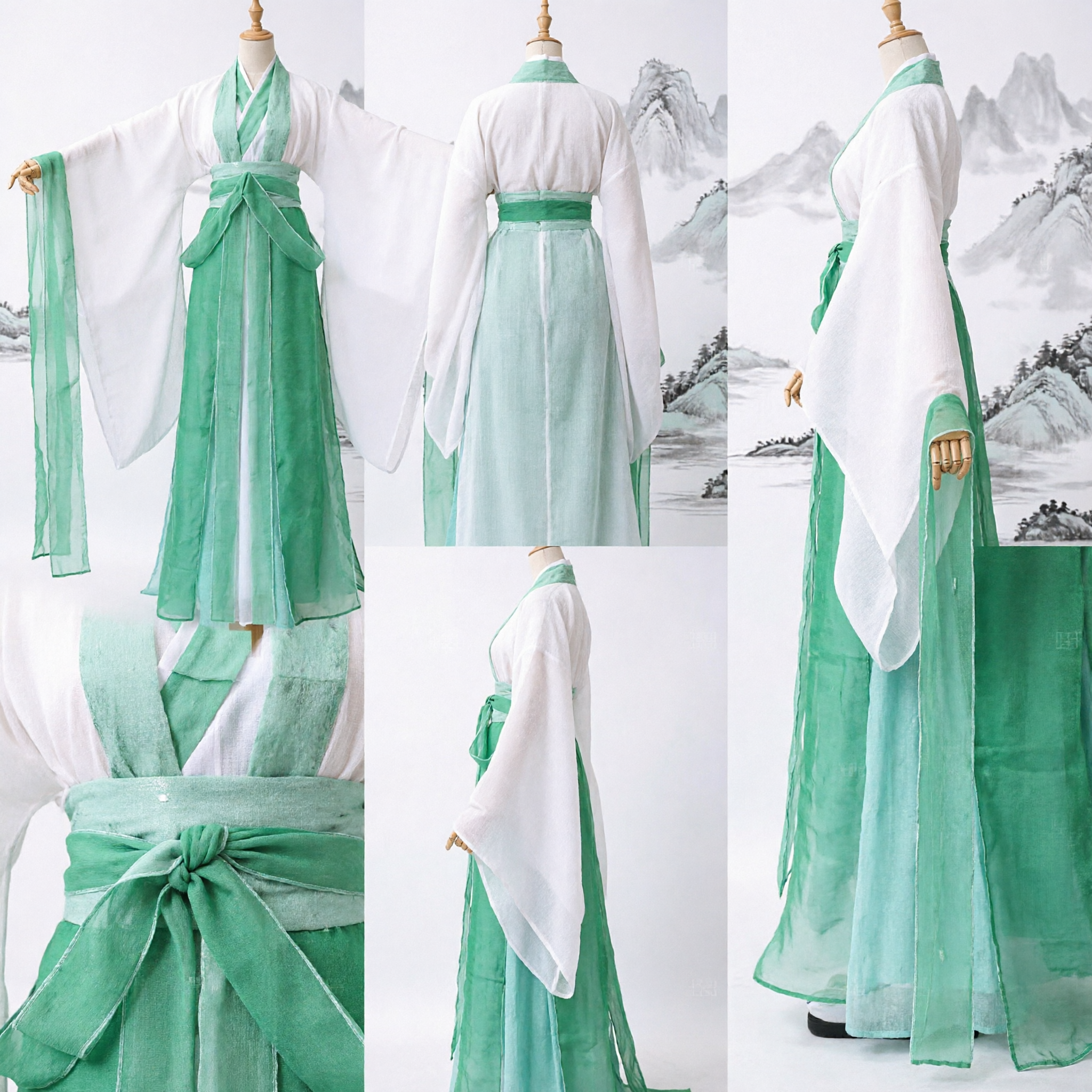 Elegant Green and White Traditional Chinese Hanfu Costume Ancient Fairy Dress for Women Cosplay Performance