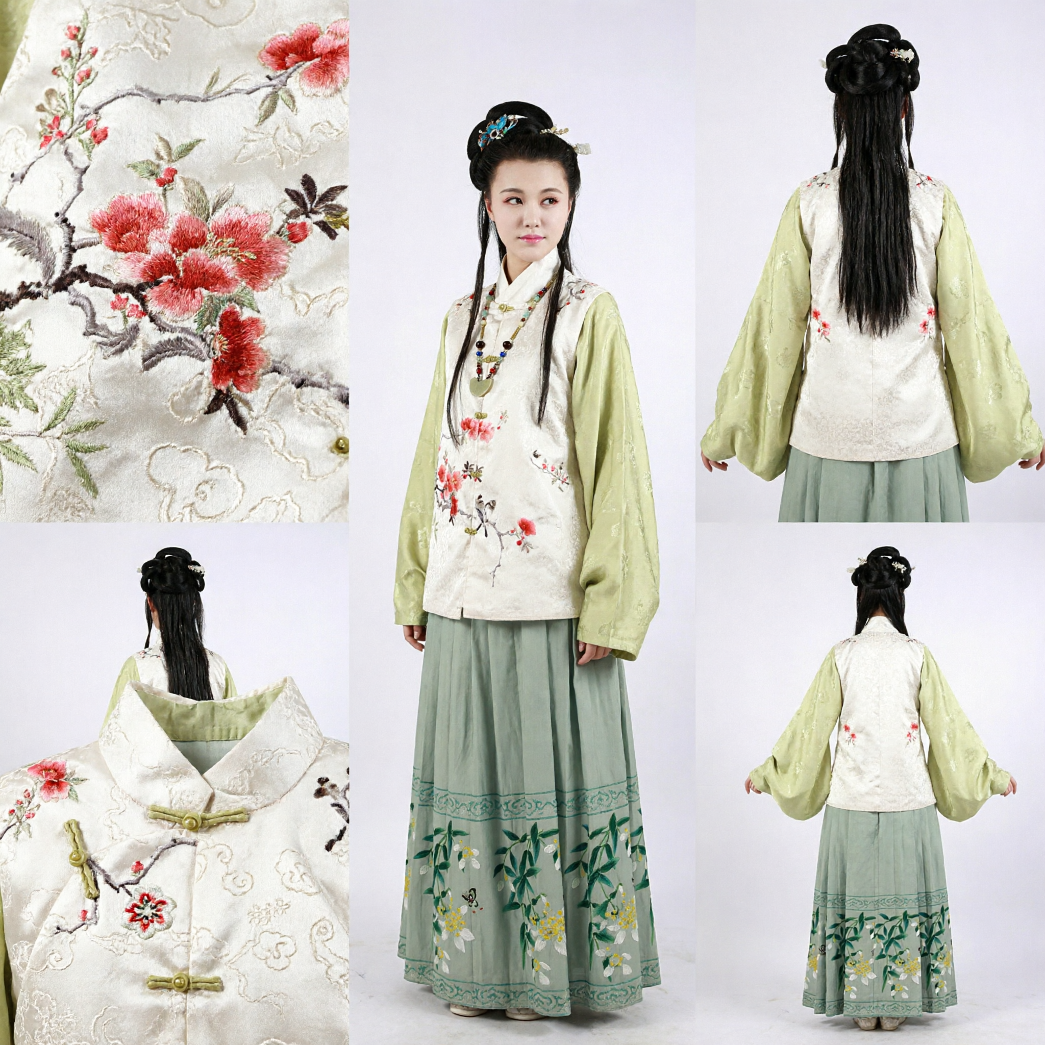Traditional Chinese Hanfu Ming Dynasty Embroidered Floral Vest and Skirt Set for Women Elegant Cultural Costume