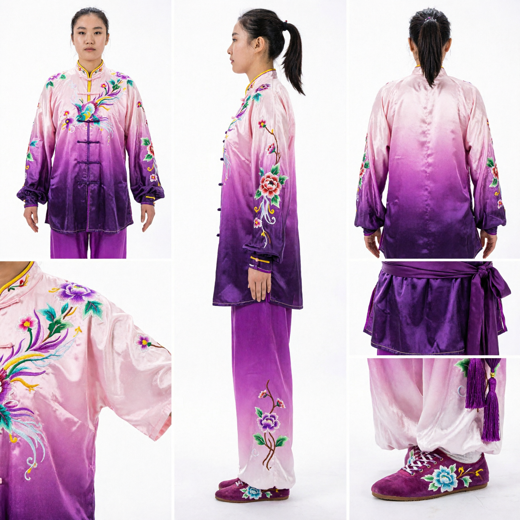 Women's Purple Dragon Embroidery Wushu Uniform Traditional Tai Chi Kung Fu Competition Performance Costume Set
