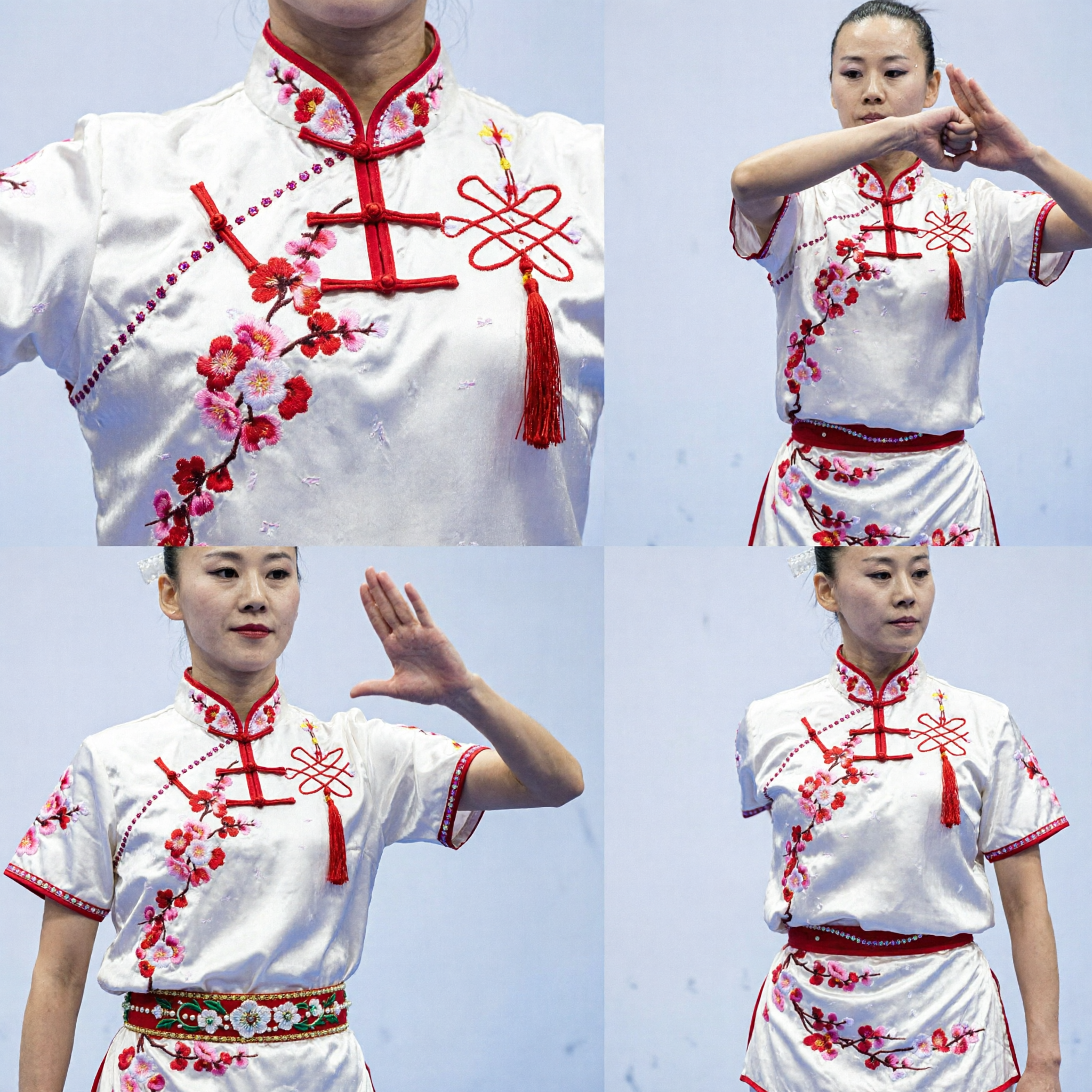 Women's White Tai Chi Uniform with Plum Blossom Embroidery Traditional Kung Fu Wushu Costume for Competition