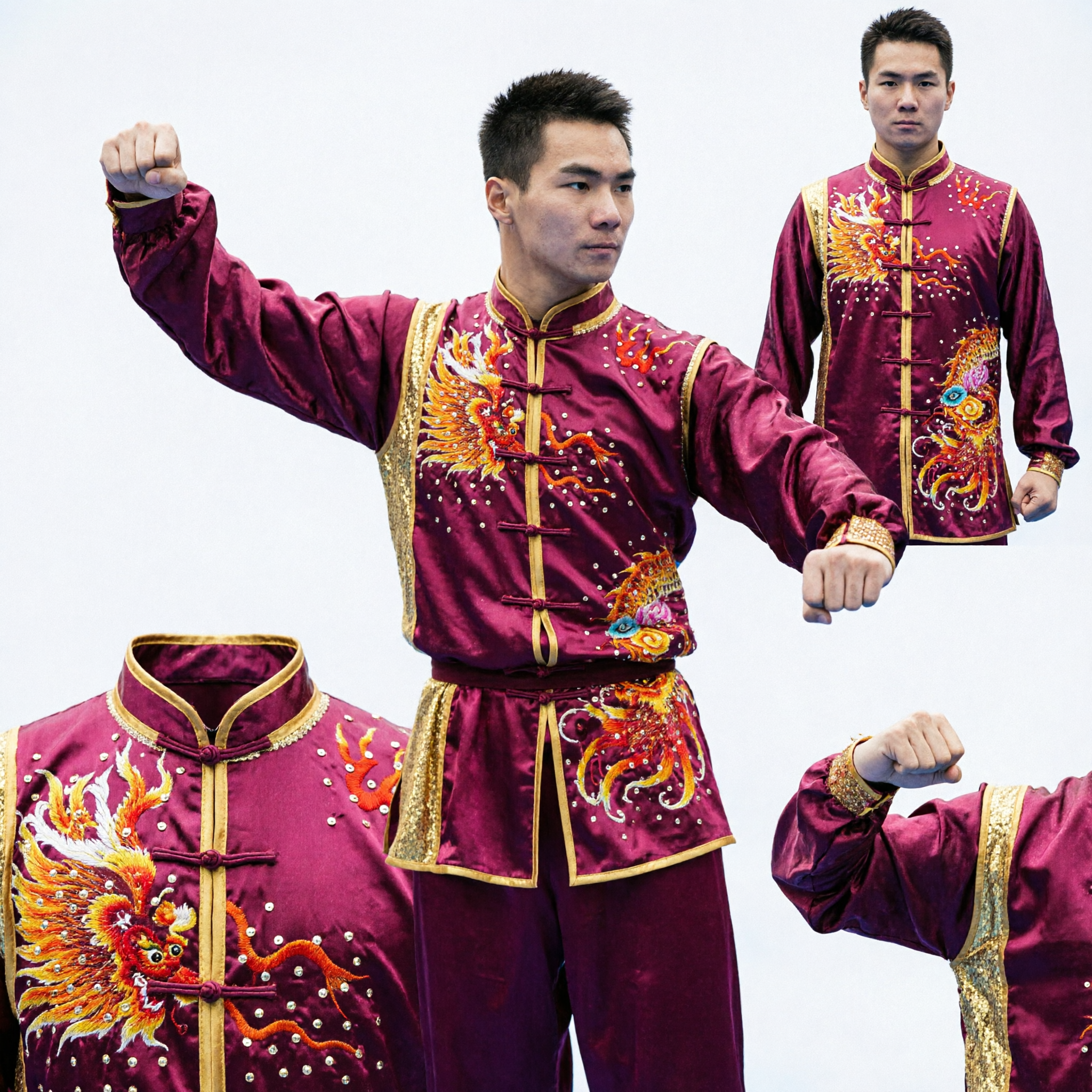 Men's Traditional Wushu Kung Fu Uniform Sleeveless Martial Arts Competition Costume with Dragon Embroidery