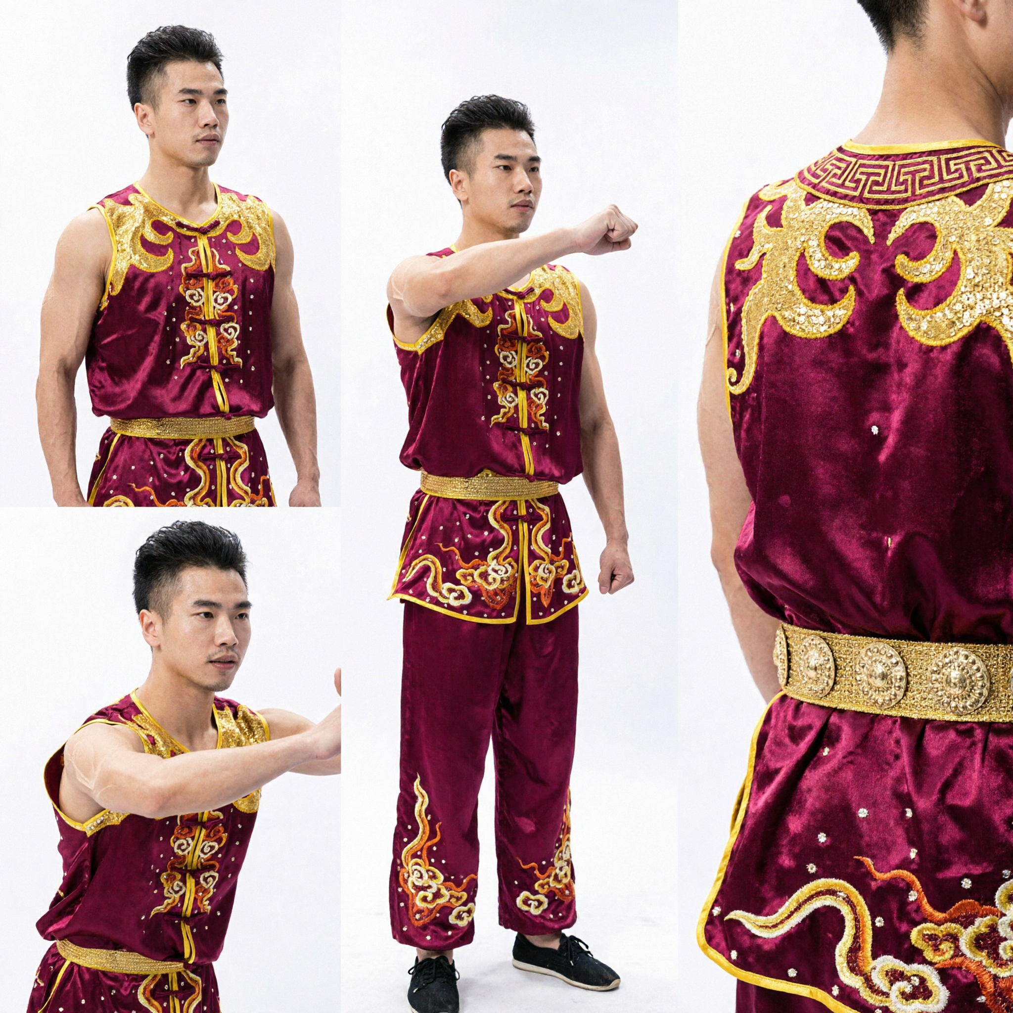 Men's Traditional Chinese Wushu Uniform Dragon Embroidery Satin Kung Fu Costume for Martial Arts Performance