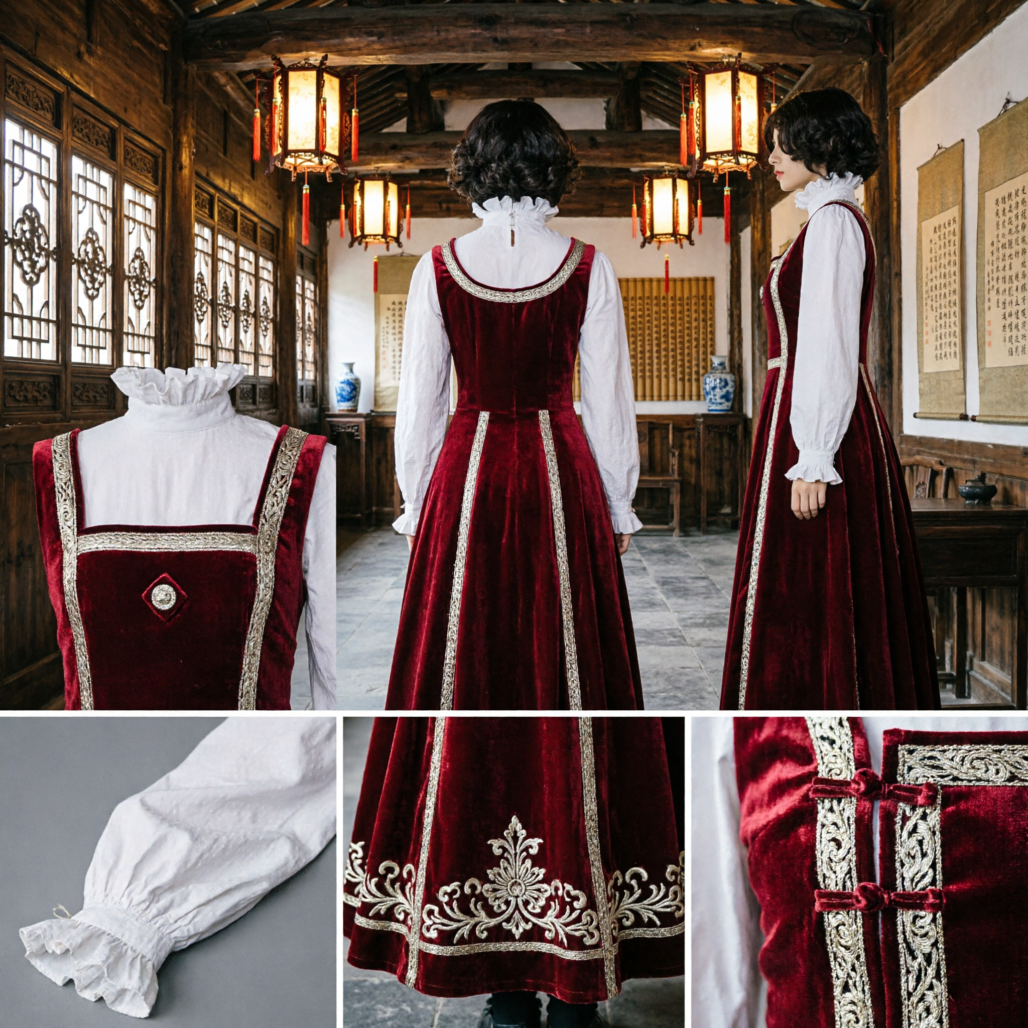 Elegant Red Renaissance Medieval Velvet Gown Historical Costume for Women Reenactment Theater and Cosplay Events