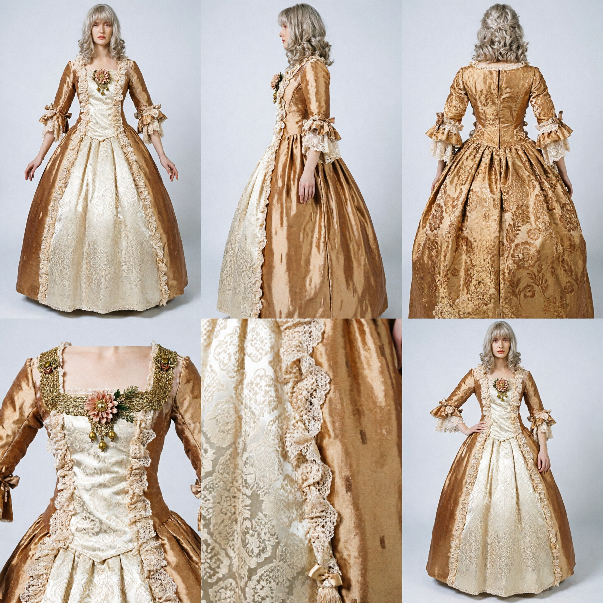 Women's Gold Rococo Marie Antoinette Dress 18th Century French Court Ball Gown Halloween Cosplay Costume