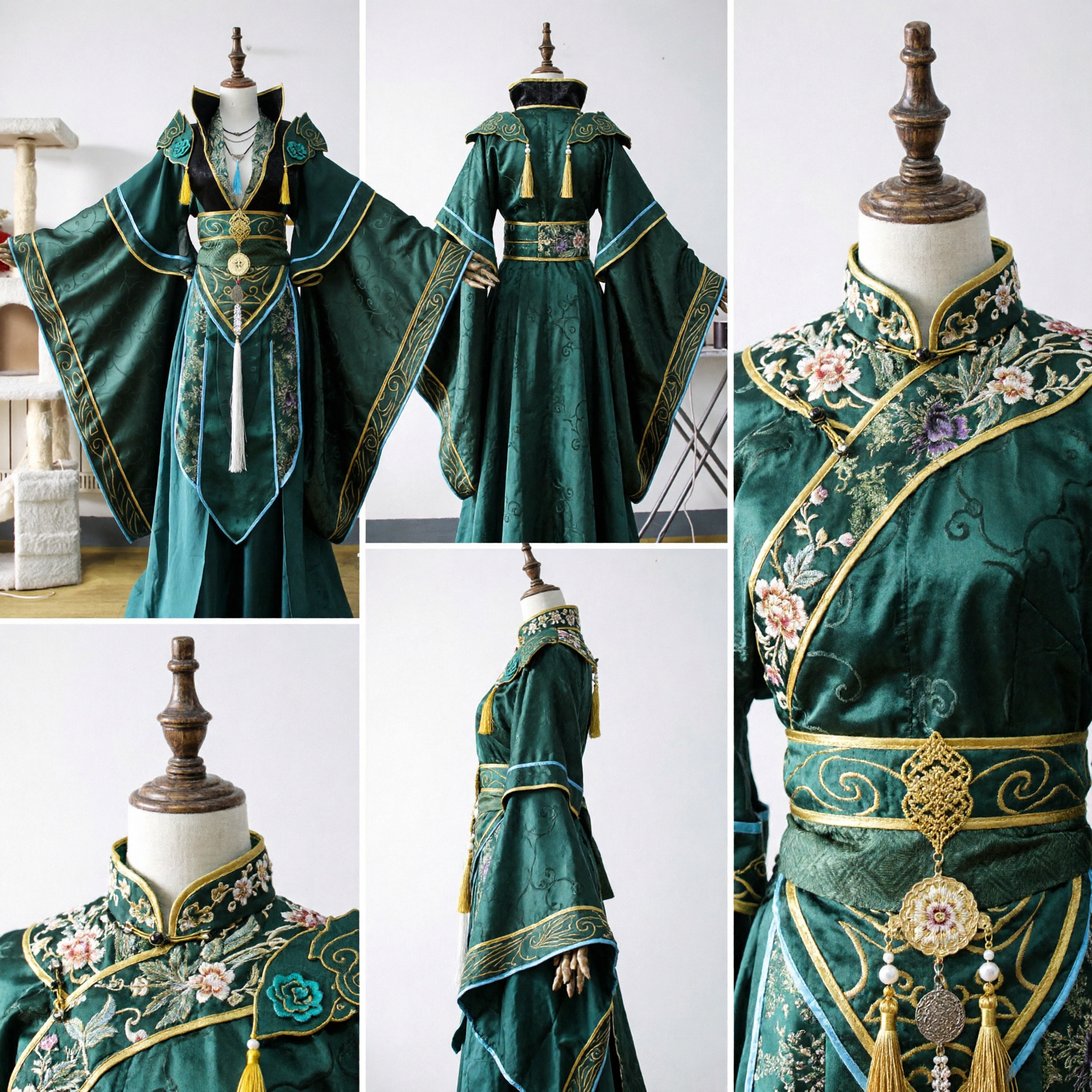 Traditional Chinese Ancient Green Hanfu Costume Embroidered Wuxia Knight Robe for Men Cosplay Performance
