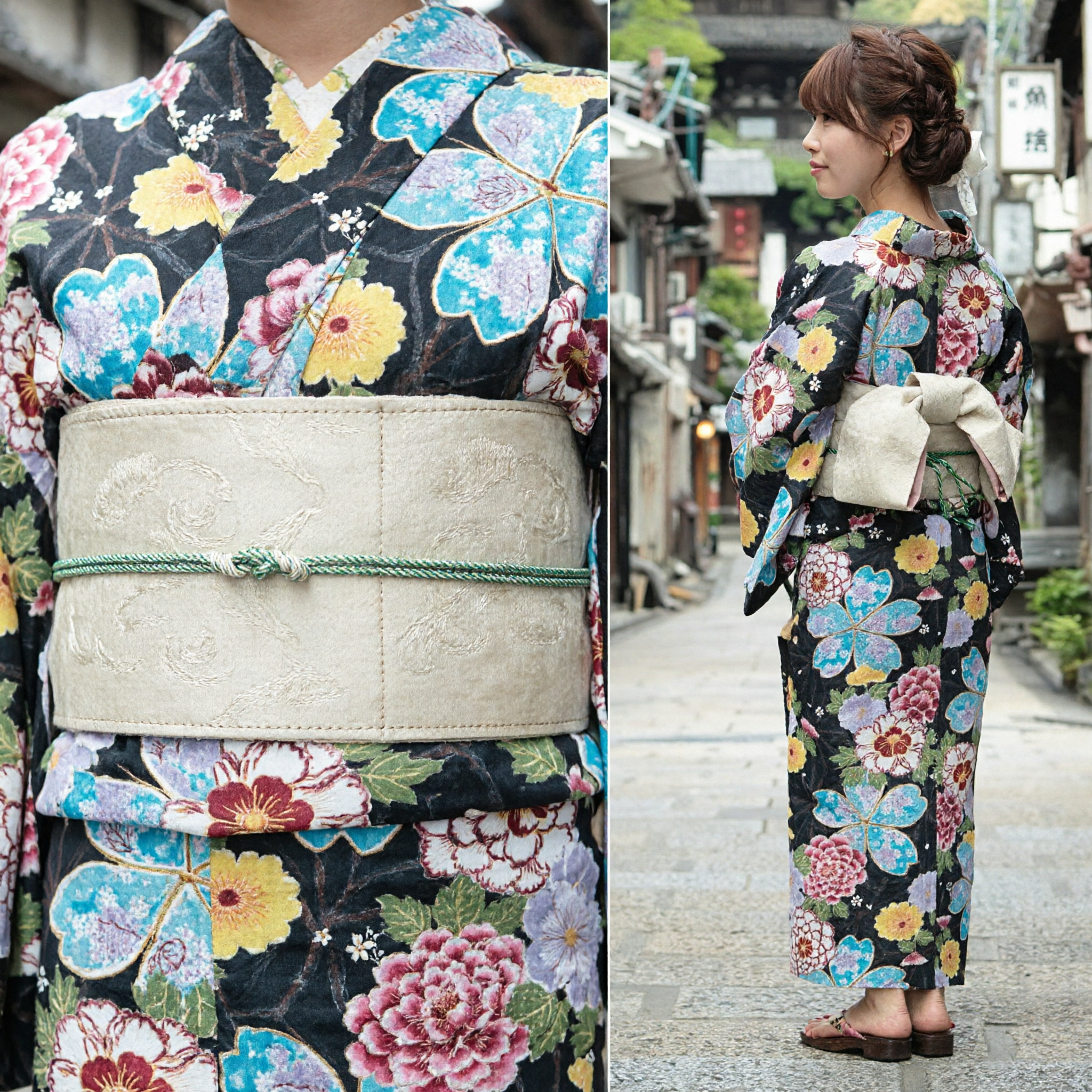 Elegant Traditional Japanese Kimono for Women Floral Butterfly Print Yukata Dress for Festival Cosplay