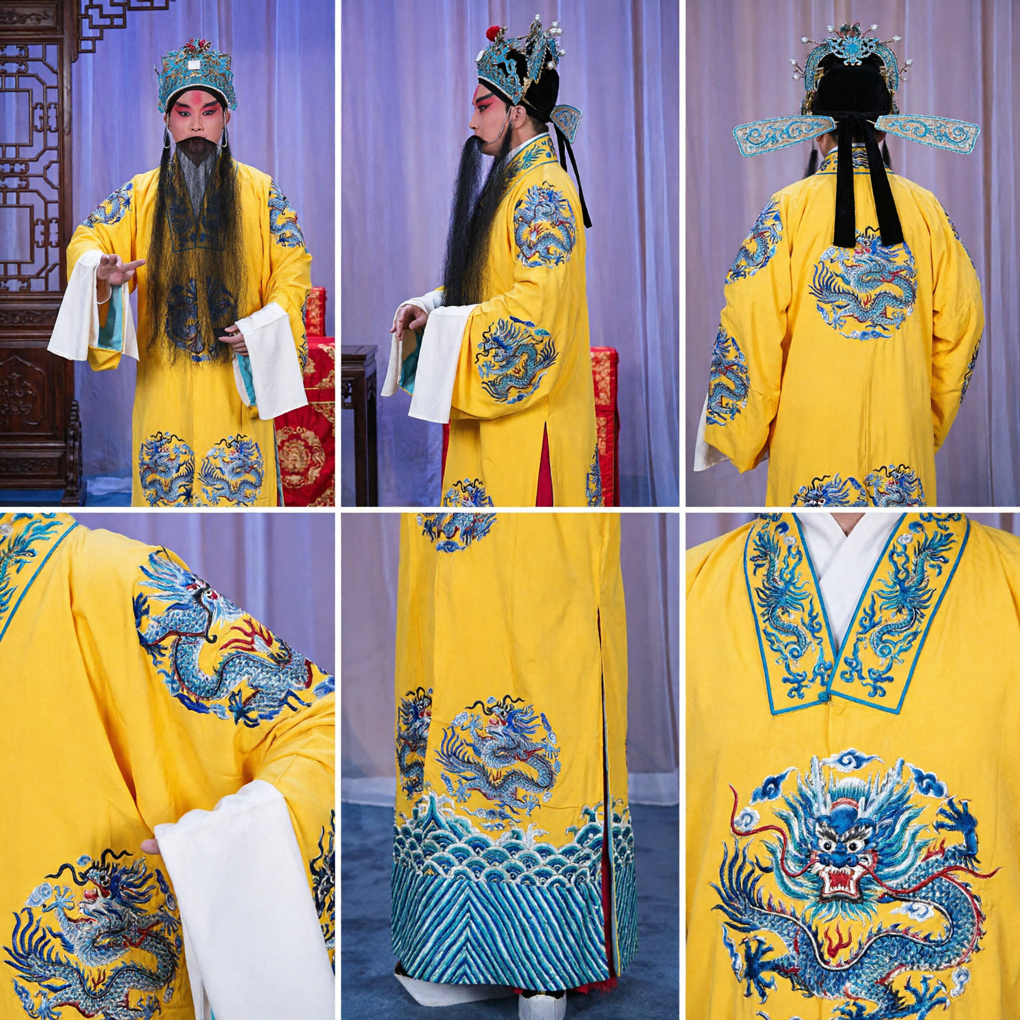 Traditional Chinese Peking Opera Costume Yellow Dragon Robe Emperor Official Stage Performance Wear for Men