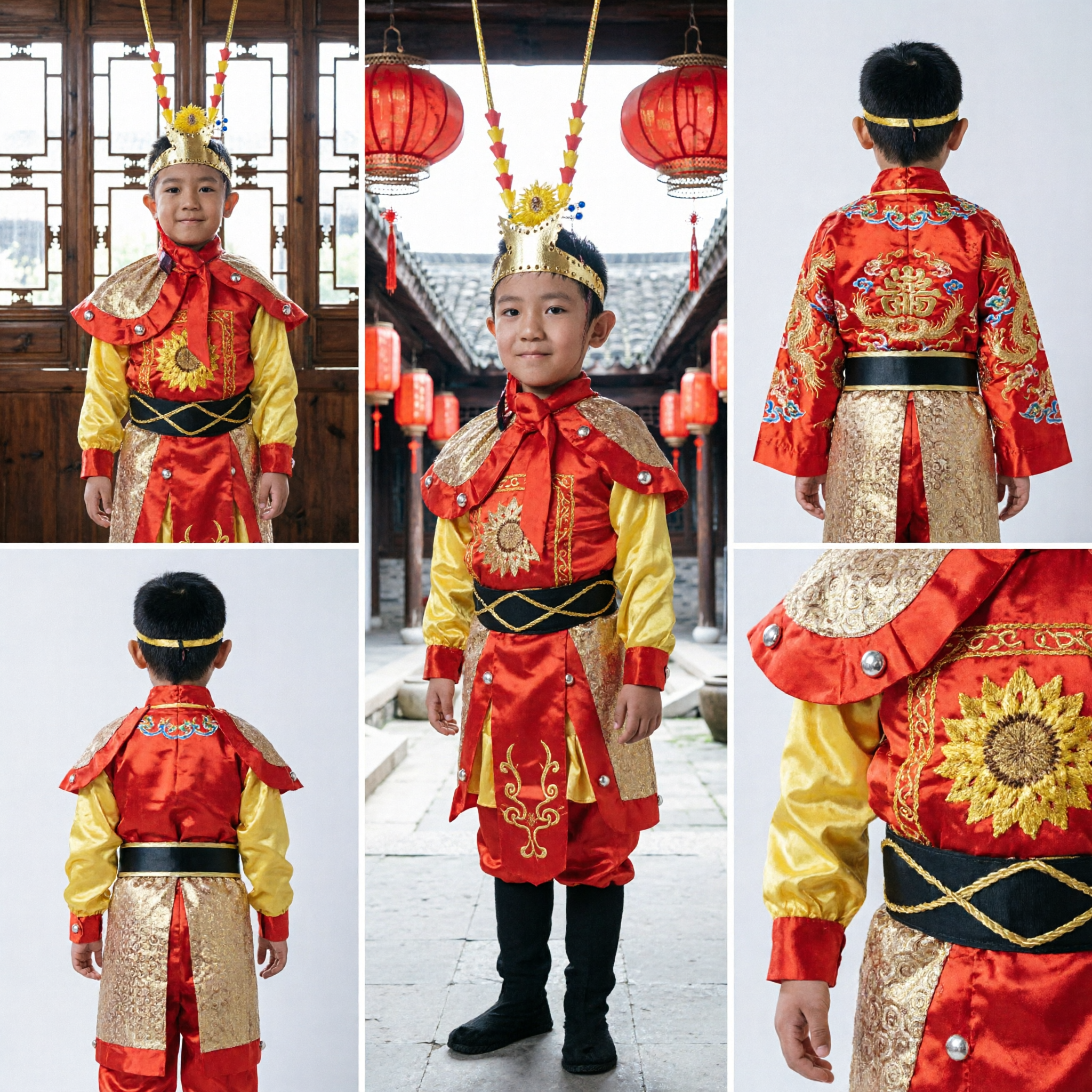 Kids Chinese Opera General Costume Traditional Peking Opera Sun Wukong Monkey King Outfit for Boys Performance