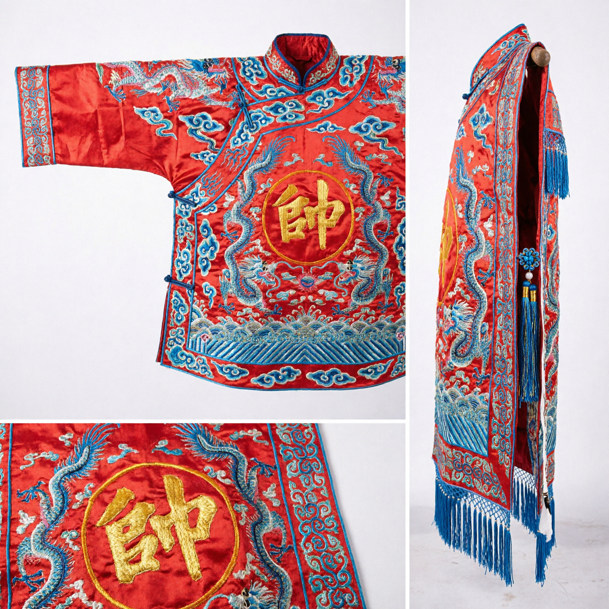 Traditional Chinese Peking Opera General Marshal Flag Red Dragon Embroidery Shuai Banner Stage Performance Costume Prop