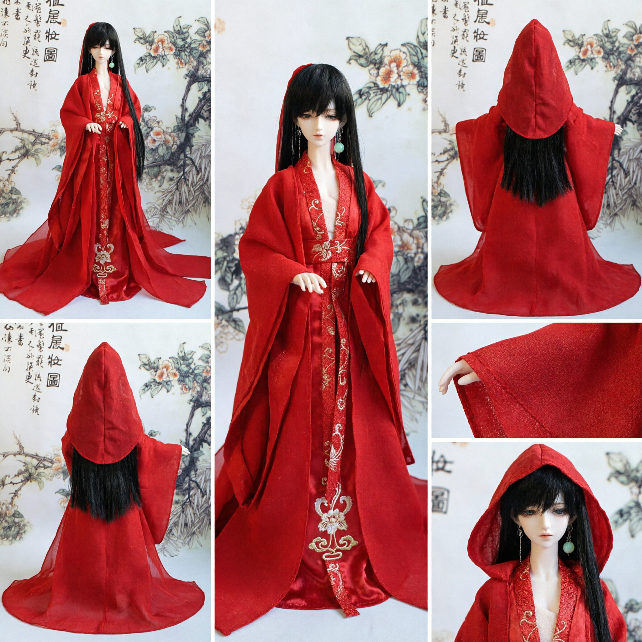 Ancient Chinese Red Wedding Hanfu Dress for BJD Dolls Traditional Embroidered Robe Cosplay Costume