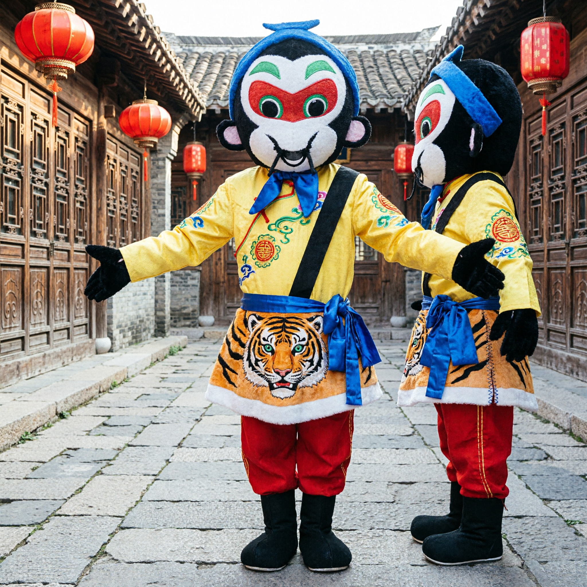 Traditional Chinese Sun Wukong Monkey King Mascot Costume Adult Size Yellow Outfit for Festivals and Parades