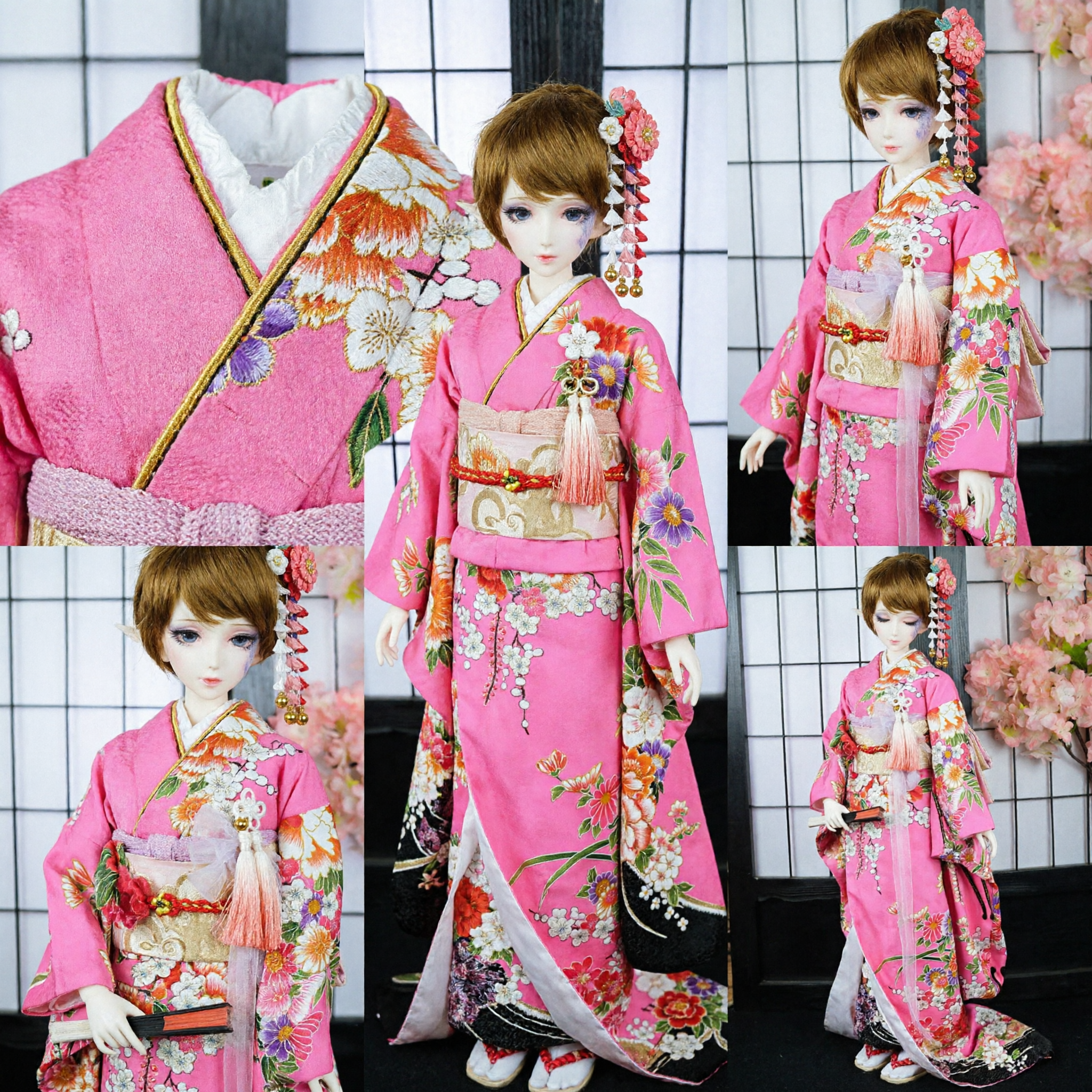 Exquisite Pink Floral Japanese Kimono Traditional Furisode Costume for Women Cosplay and Cultural Events