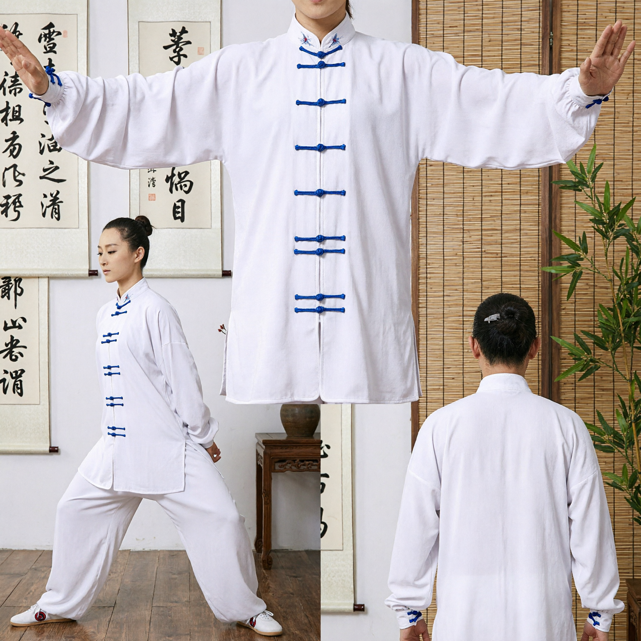Women's White Traditional Tai Chi Kung Fu Uniform Suit Chinese Martial Arts Clothing Cotton Mandarin Collar