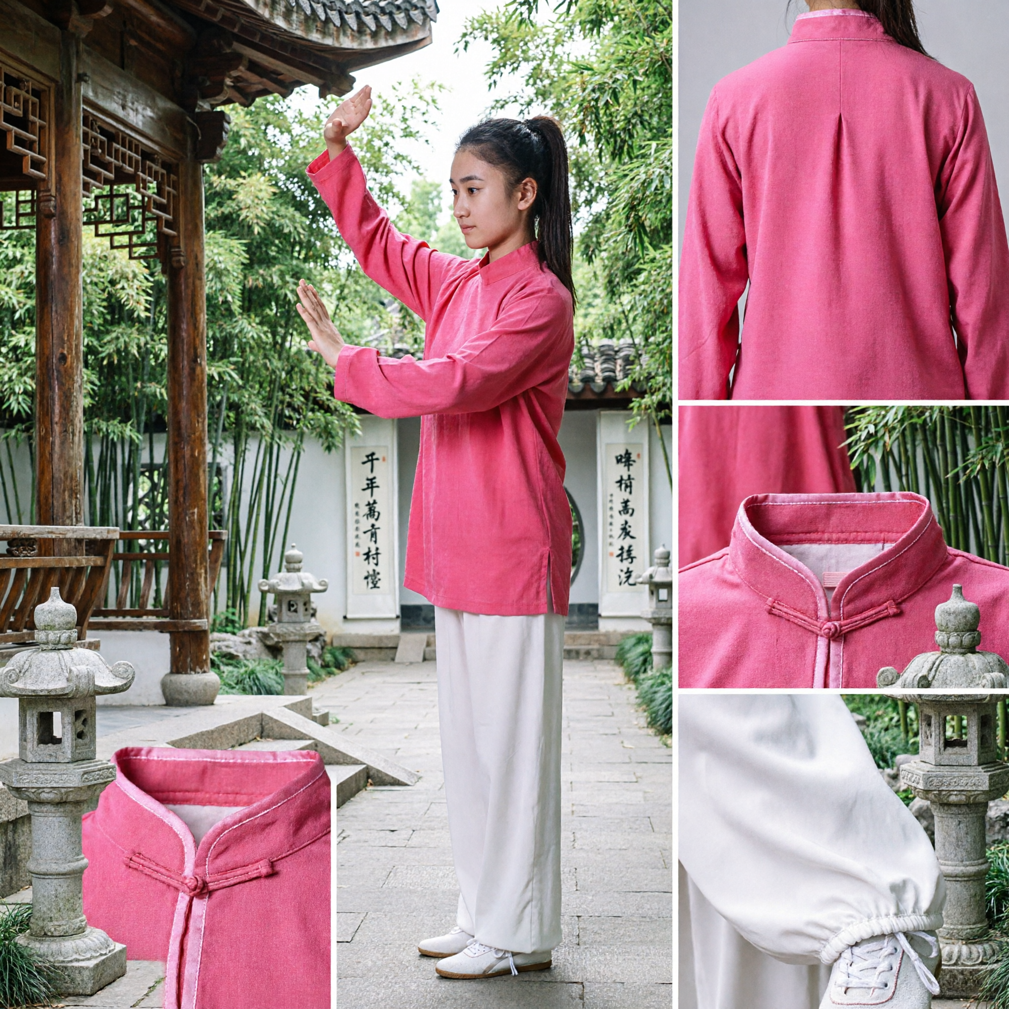 Women's Pink Traditional Tai Chi Uniform Kung Fu Wushu Martial Arts Silk Training Costume Set