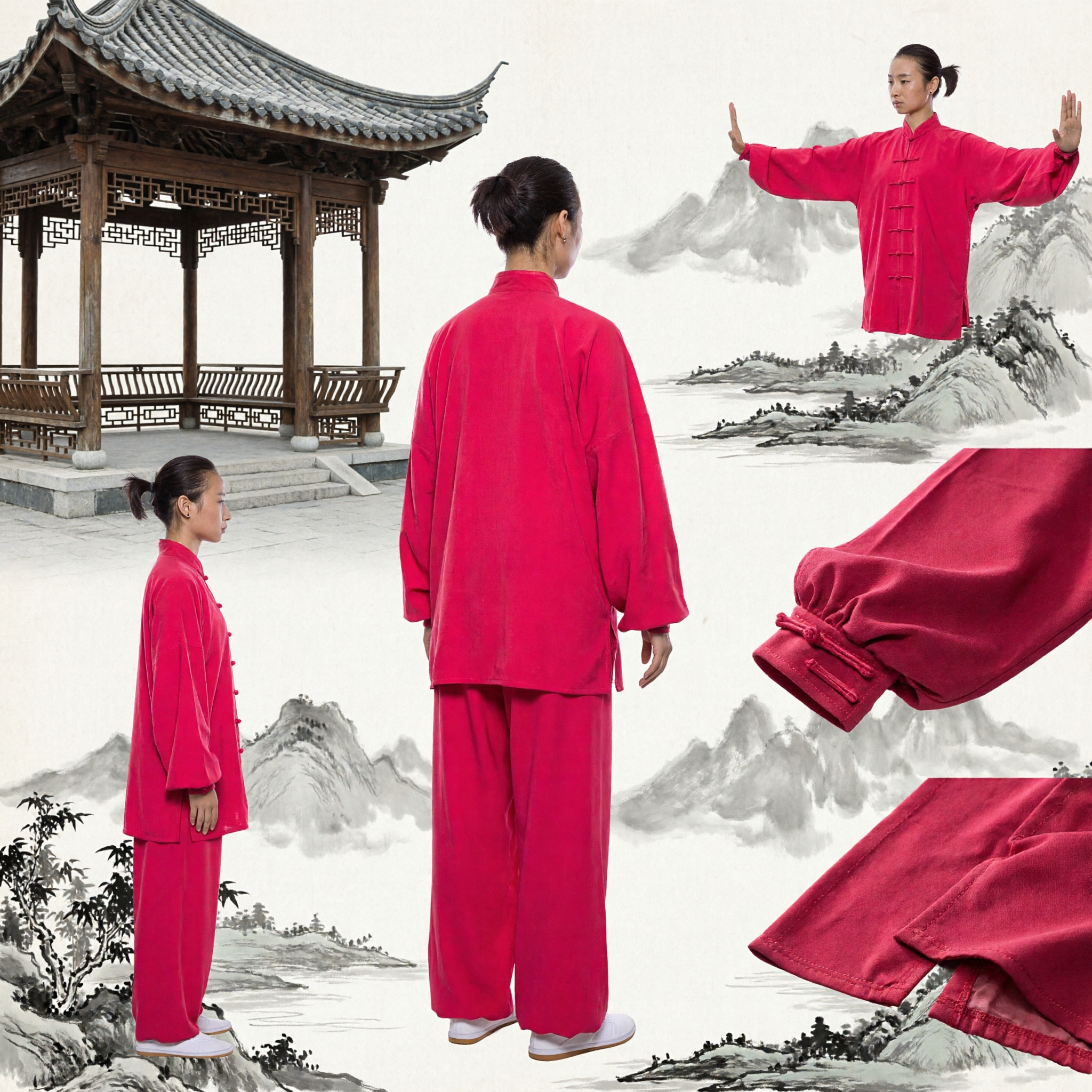 Women's Traditional Chinese Kung Fu Uniform Pink Tai Chi Suit with Frog Buttons for Wushu Practice