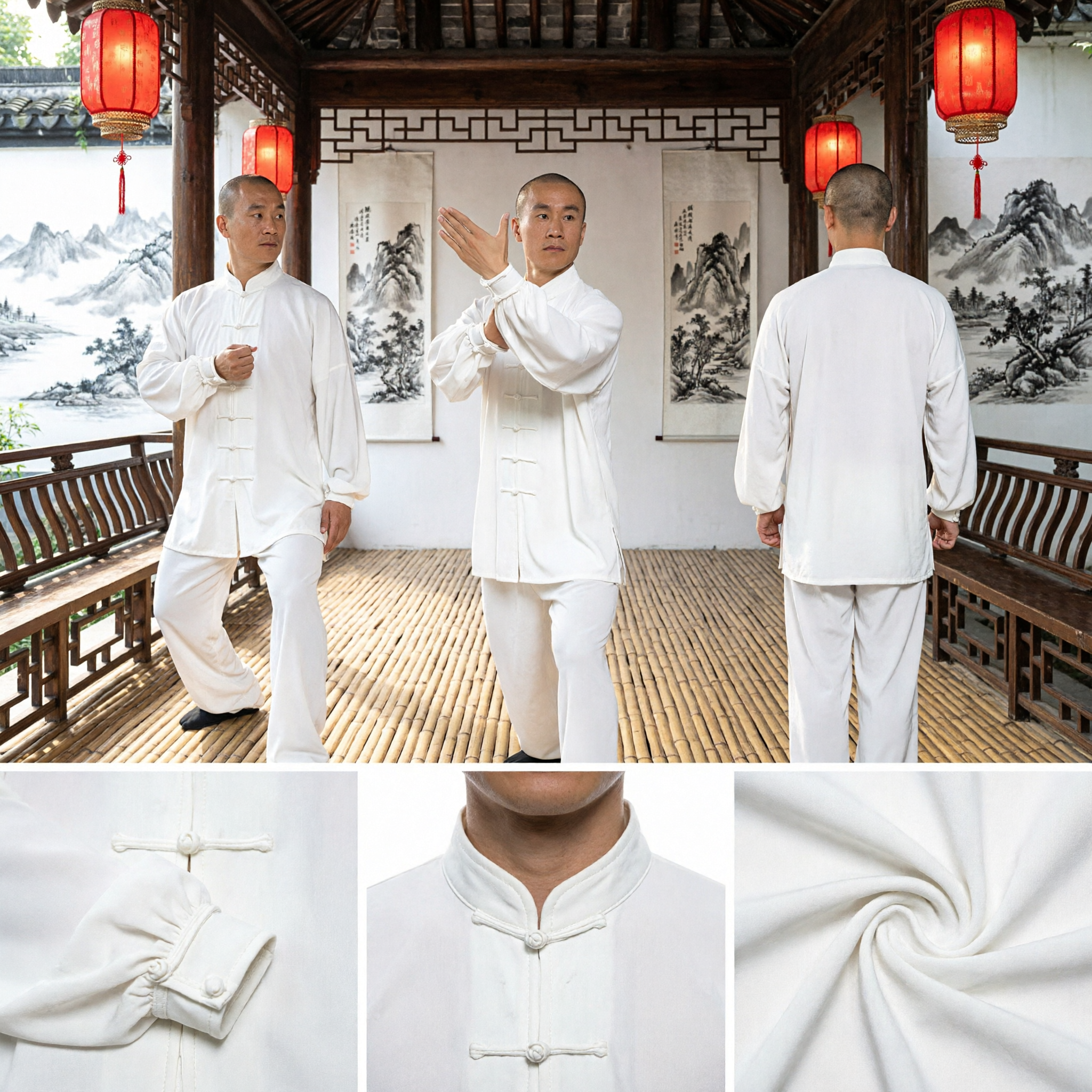 Men's White Traditional Chinese Tai Chi Uniform Kung Fu Suit Martial Arts Cotton Linen Training Costume