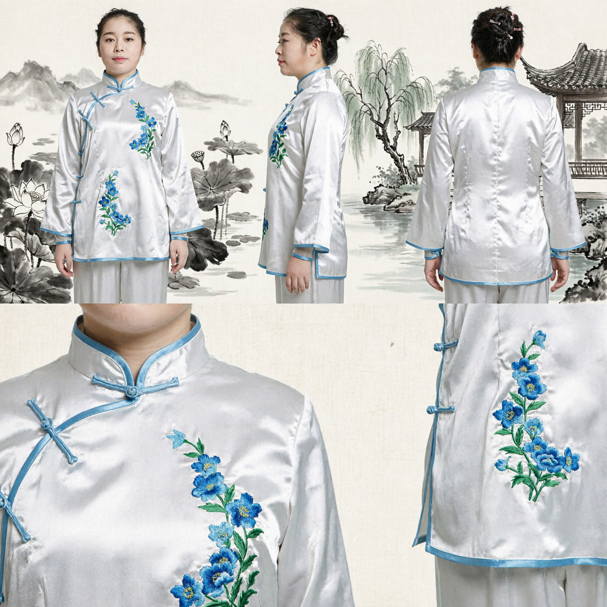 Women's White Silk Tang Suit Traditional Chinese Embroidered Kung Fu Uniform for Tai Chi and Yoga Practice