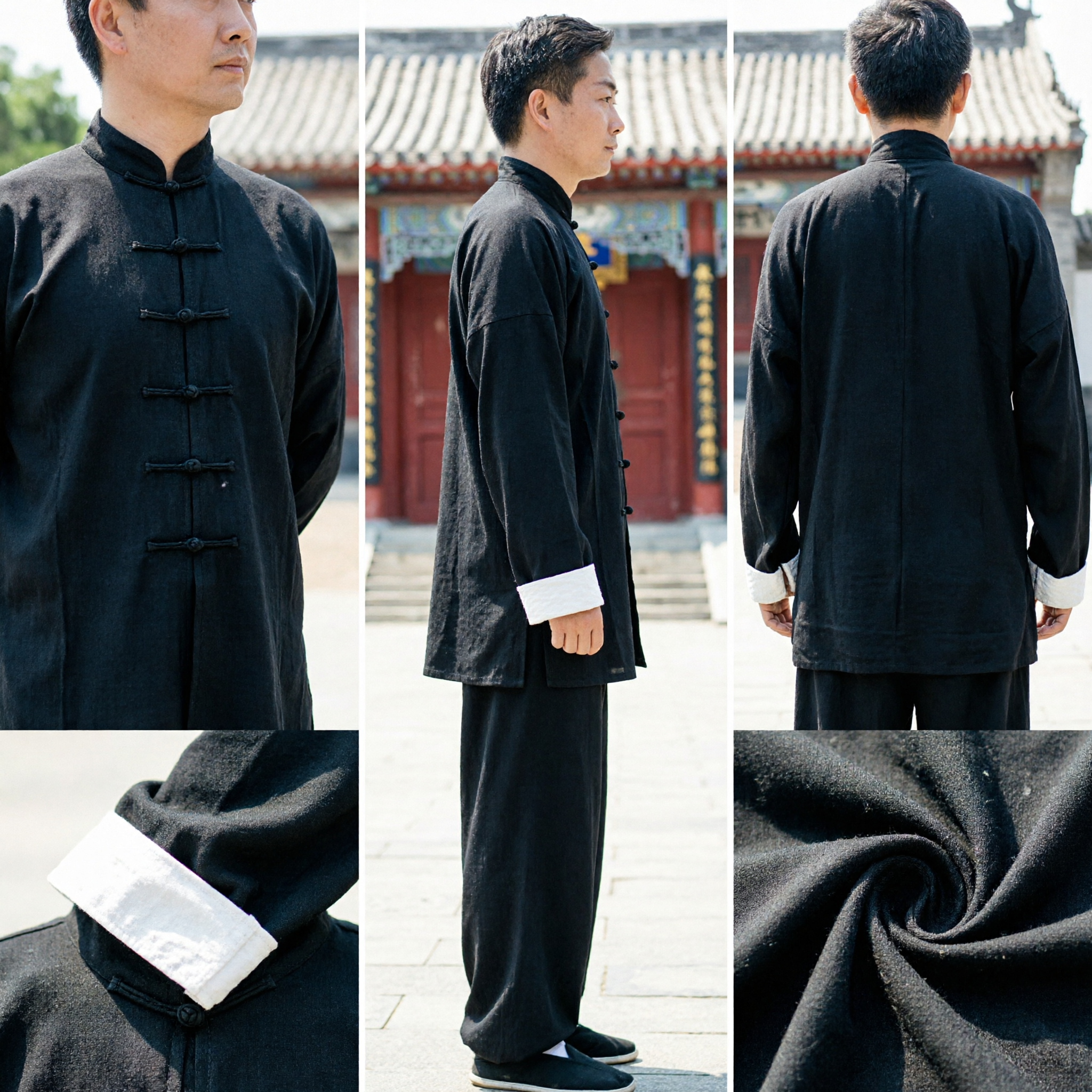 Men's Black Traditional Chinese Kung Fu Uniform Tai Chi Martial Arts Tang Suit Costume Set