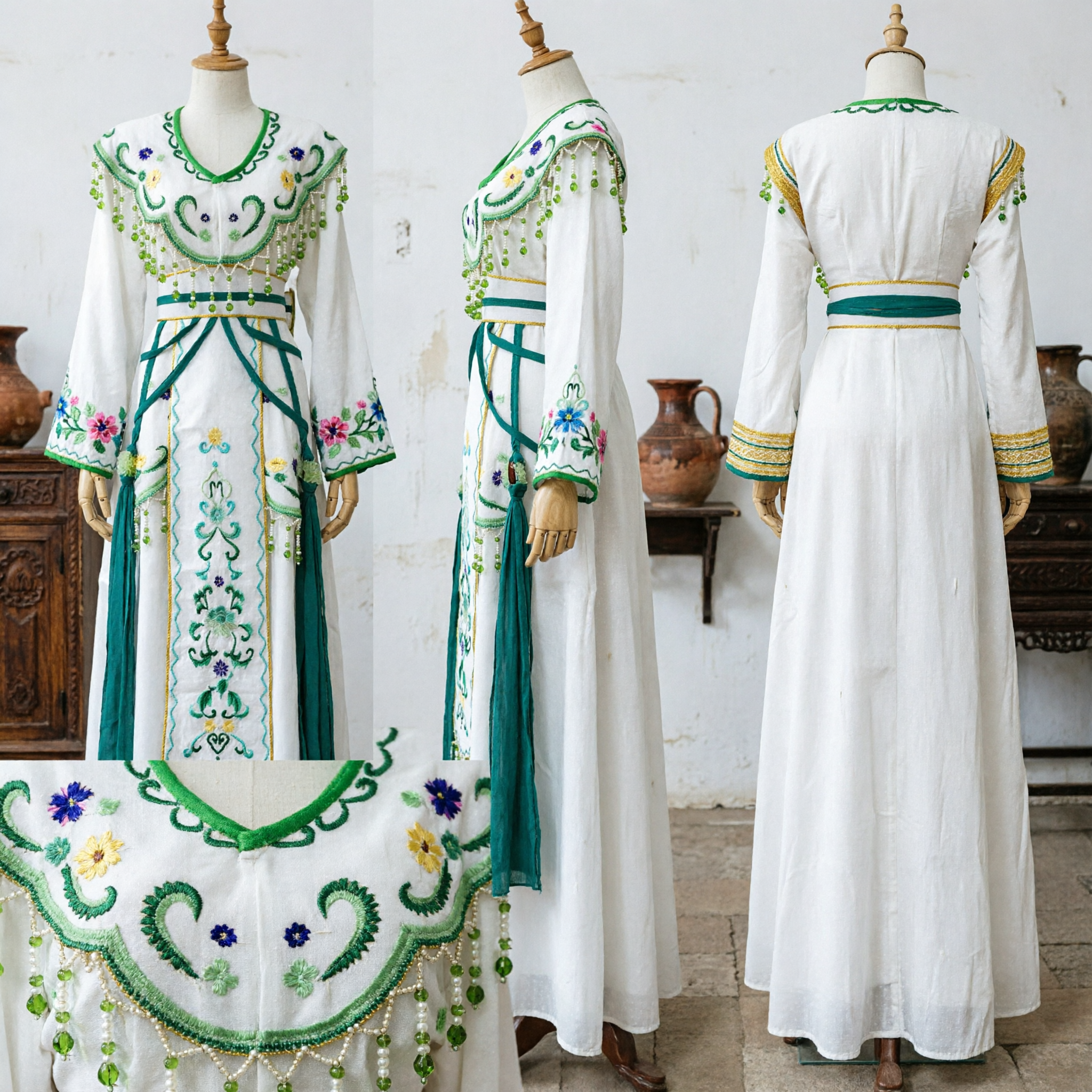 Traditional Chinese Green and White Hanfu Costume Ancient Fairy Dress for Women Stage Performance