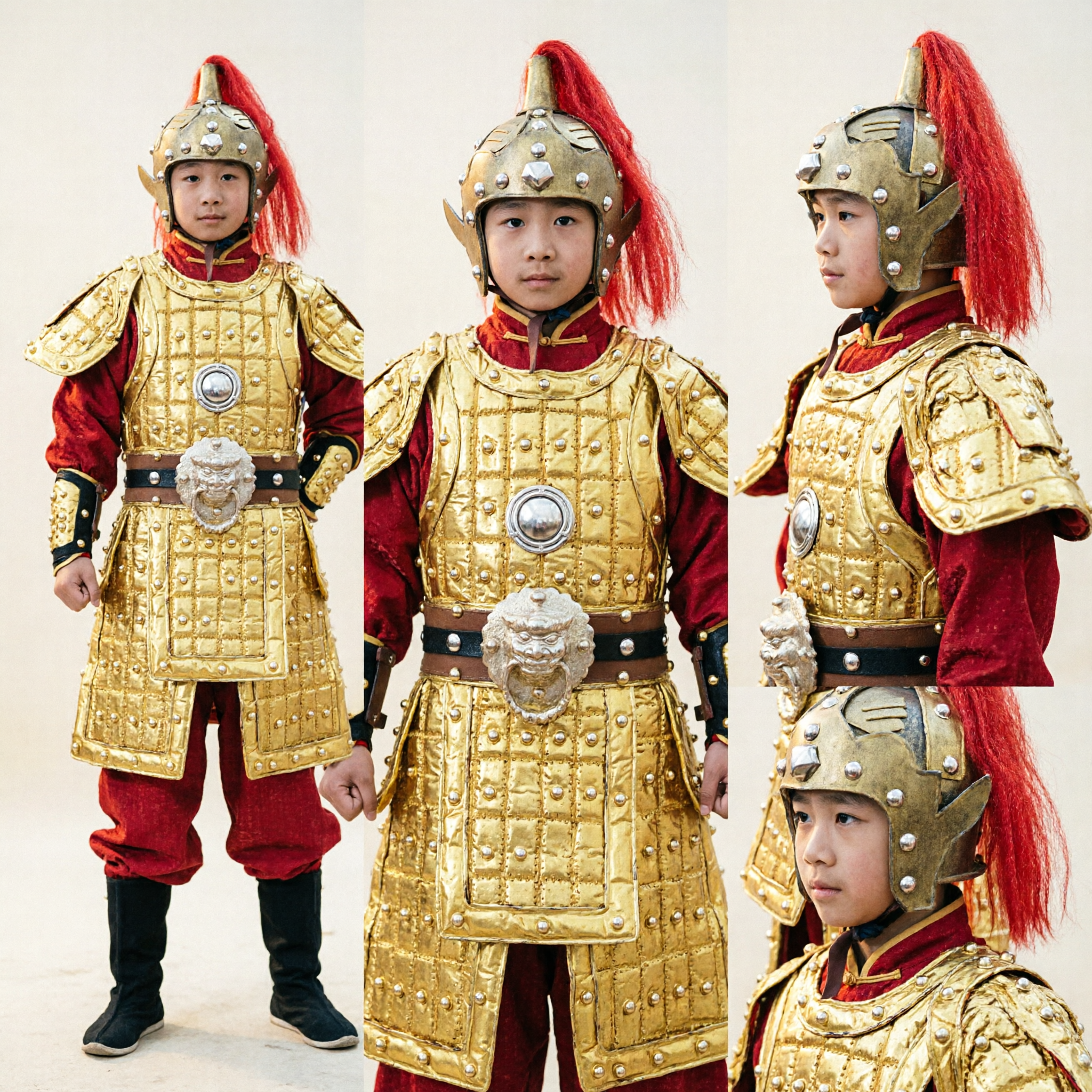 Traditional Chinese General Armor Costume for Kids Boys Golden Warrior Outfit Stage Performance