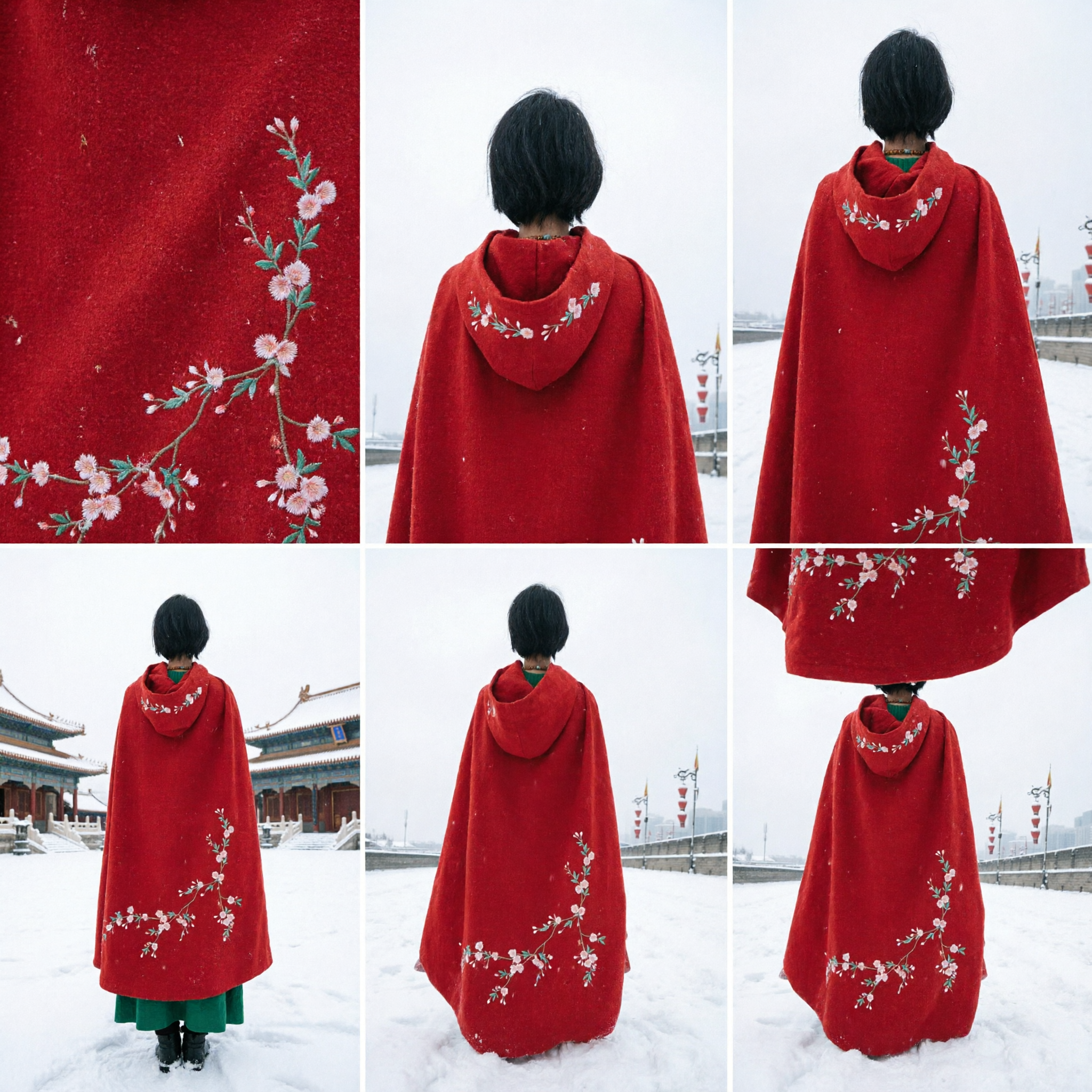 Elegant Red Plum Blossom Embroidered Cape Cloak Traditional Chinese Hanfu Winter Coat for Women