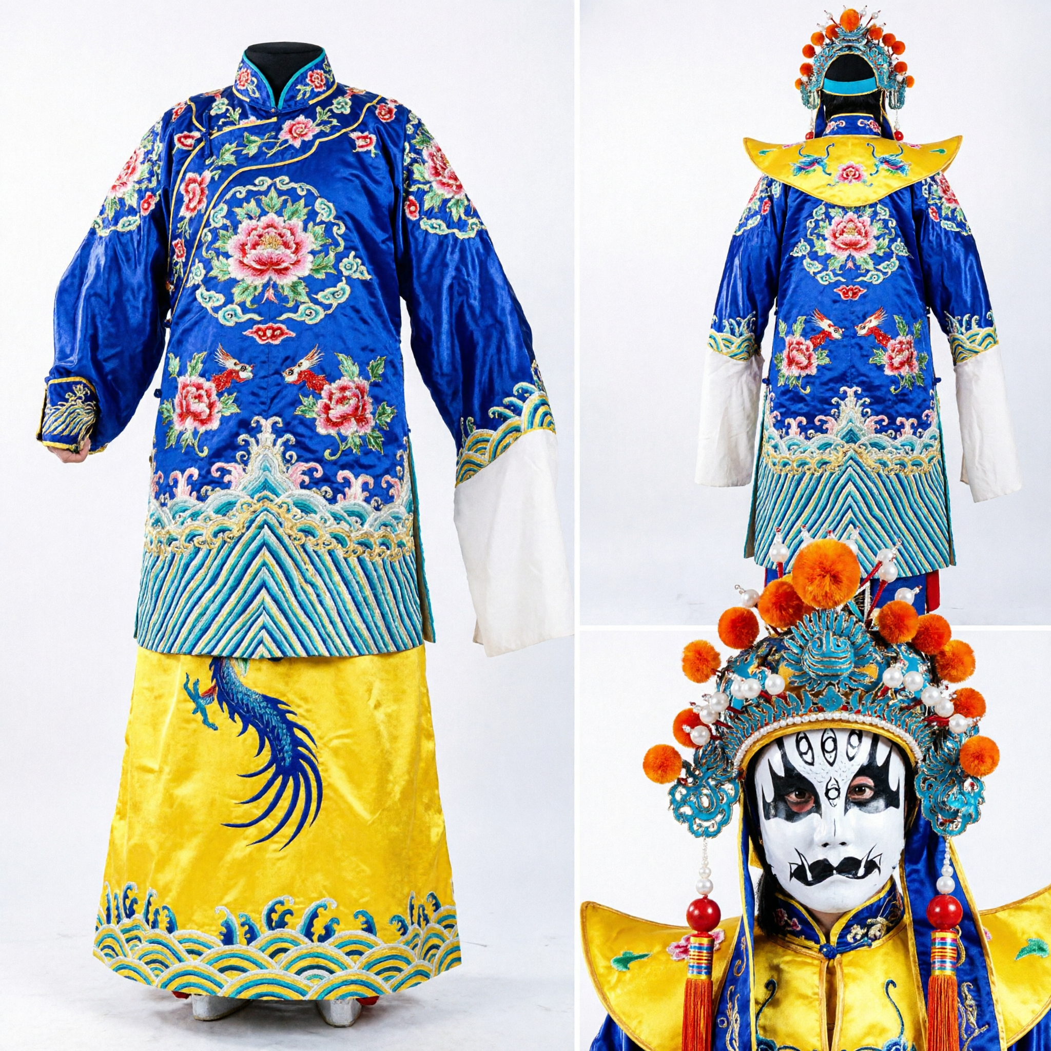 Traditional Chinese Sichuan Opera Face Changing Costume Yellow Dragon Robe with Headdress for Men Stage Performance