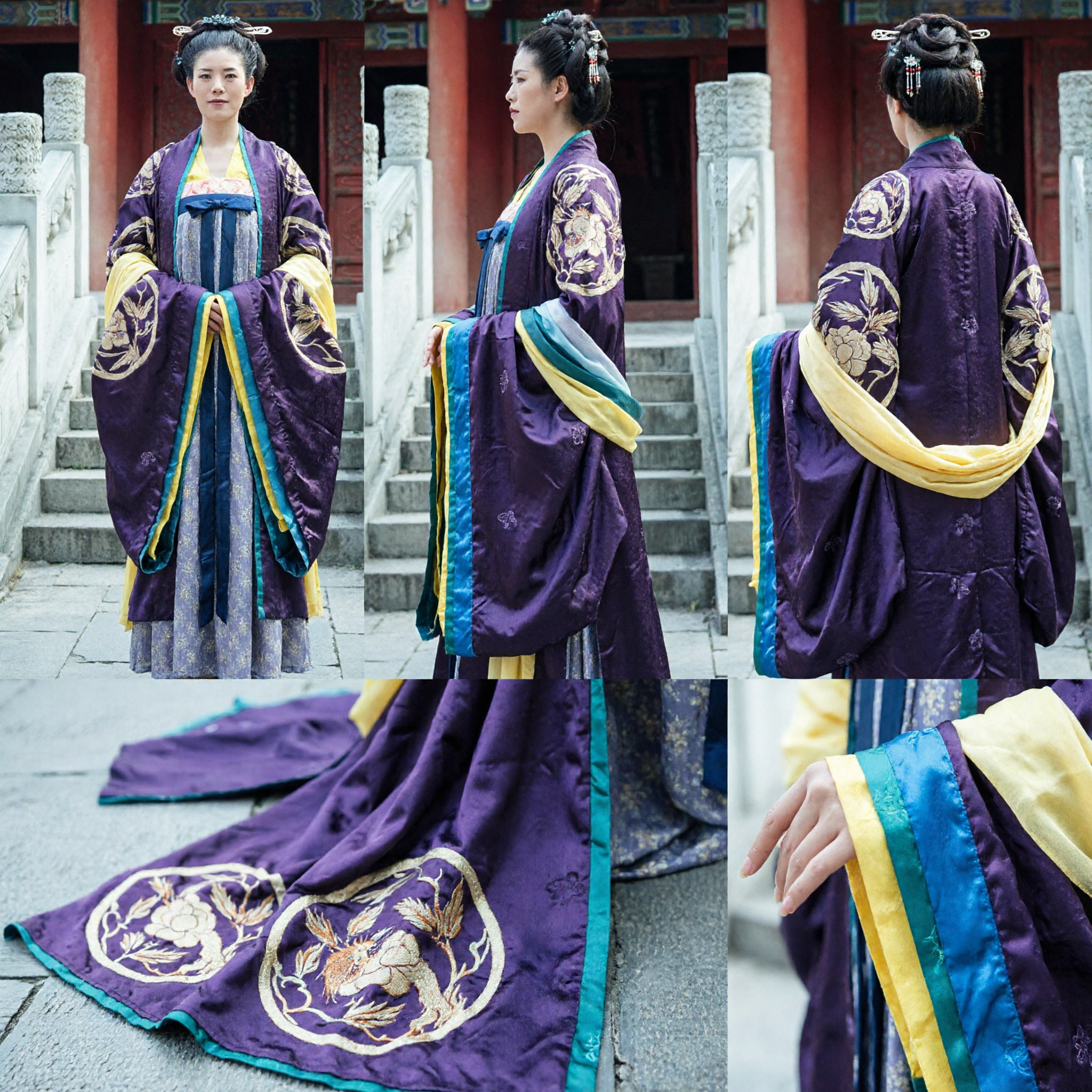 Traditional Chinese Tang Dynasty Hanfu Costume Purple Floral Embroidery Ancient Clothing Dress for Women Cosplay