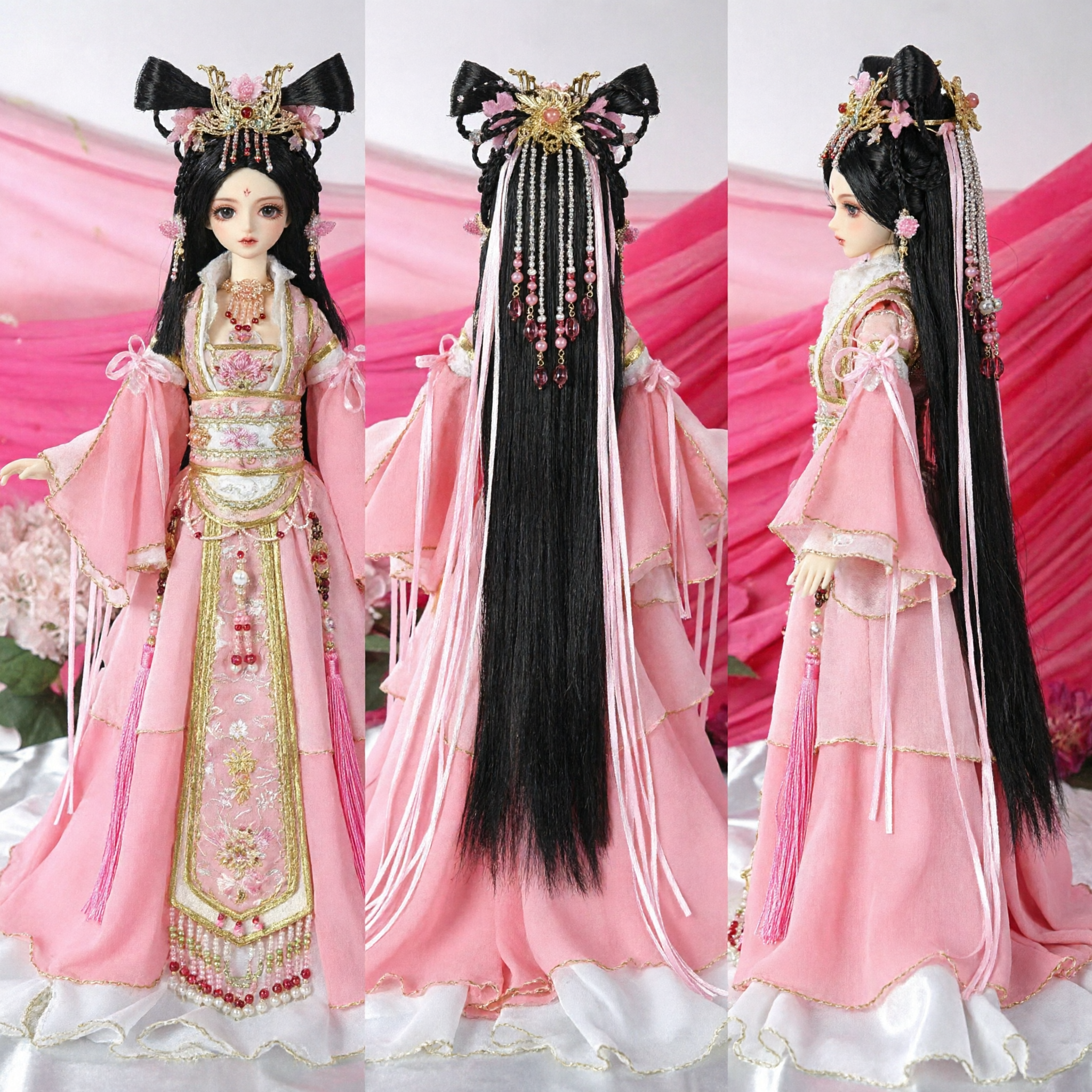 Exquisite Pink Chinese Traditional Hanfu Doll Ancient Princess Costume Figure with Elaborate Headpiece Cultural Collectible Gift