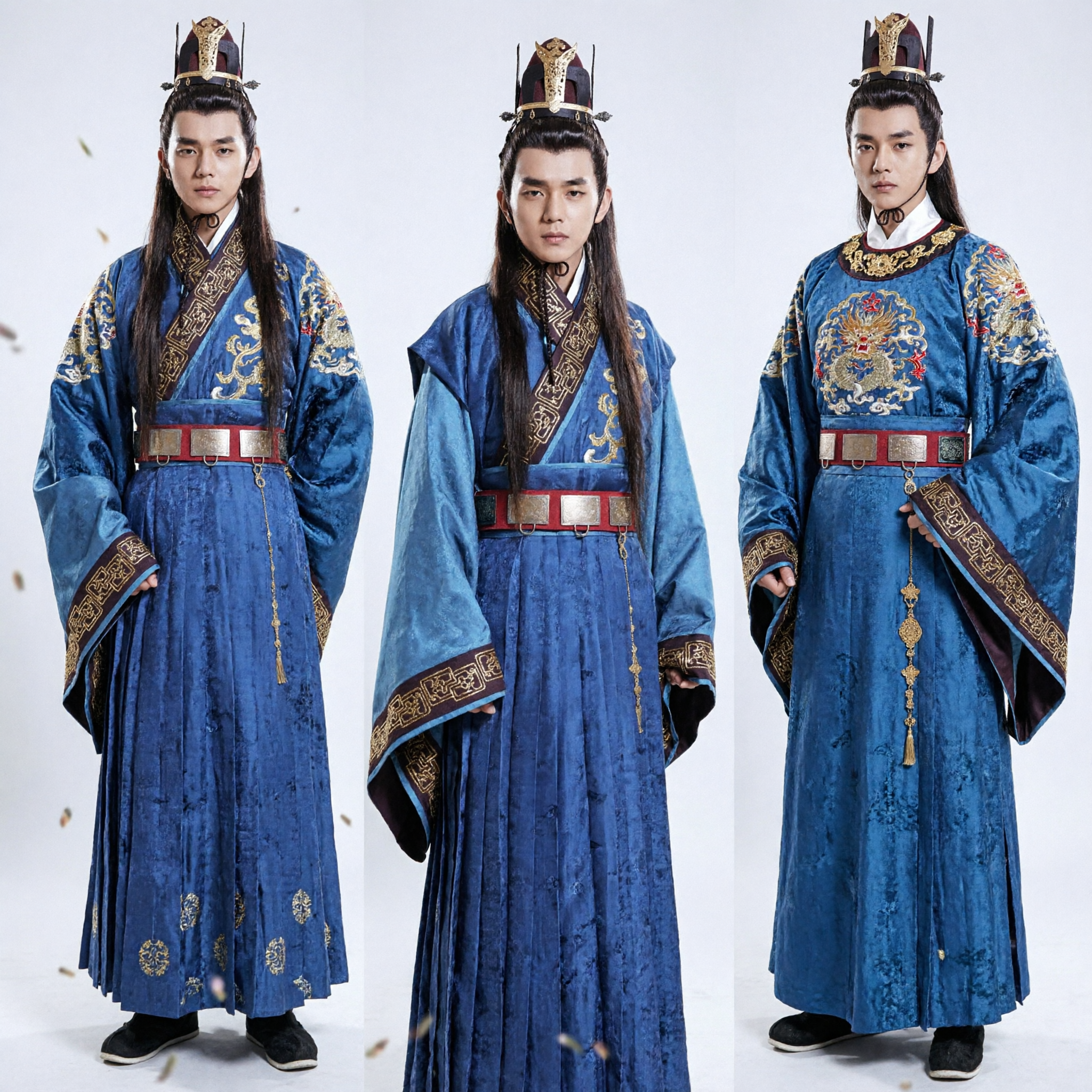 Men's Blue Ancient Chinese Hanfu Costume Traditional Scholar Nobleman Robe for Cosplay and Performance