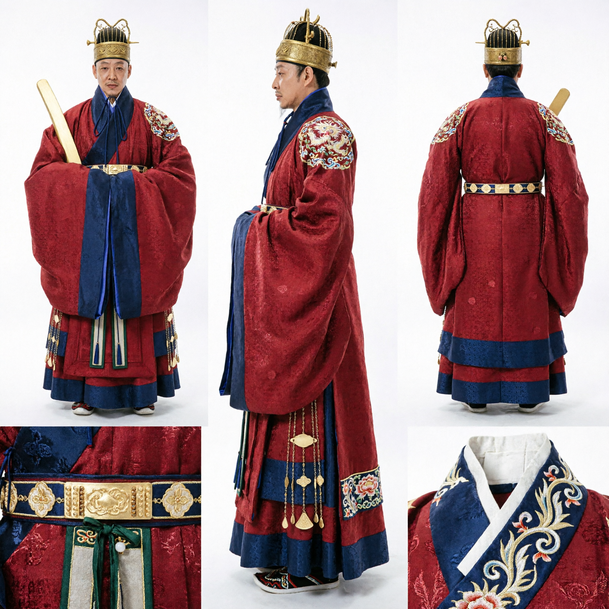 Men's Ancient Chinese Prime Minister Hanfu Costume Complete Set with Hat and Tablet for Cosplay