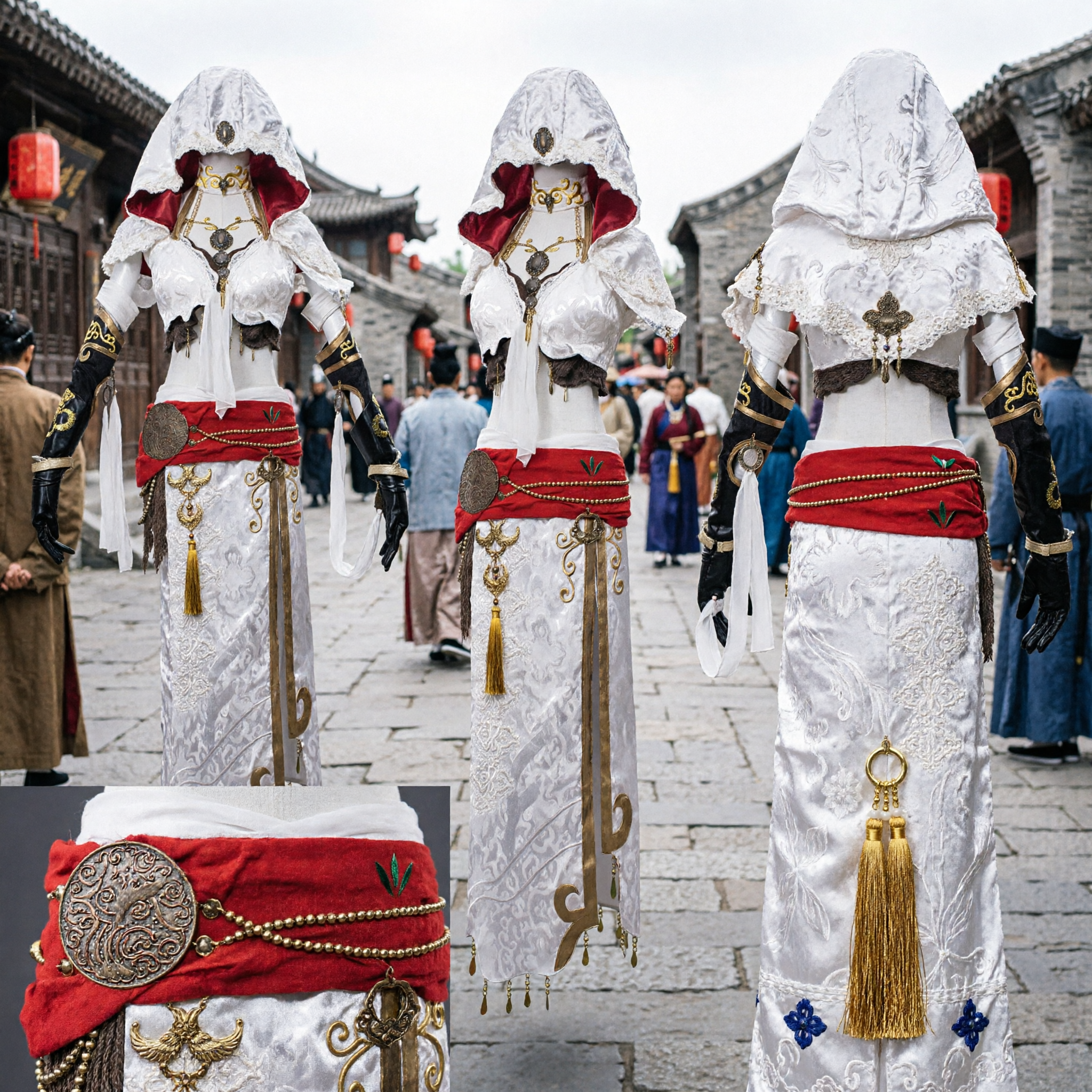 Women's White Hooded Assassin Costume Arabian Knight Fantasy Cosplay Outfit for Halloween and LARP