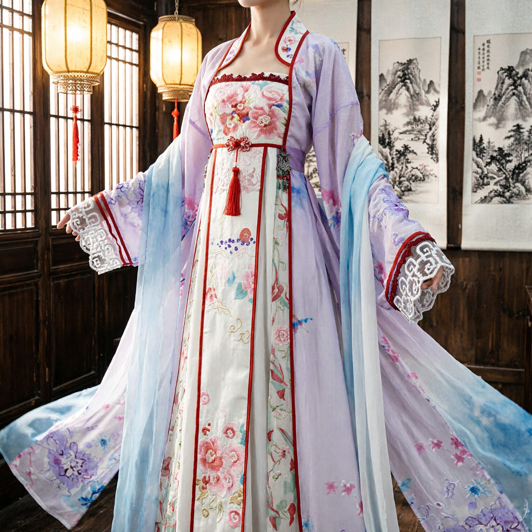 Elegant Traditional Chinese Hanfu Dress Women Ancient Tang Dynasty Floral Costume for Cosplay and Photography